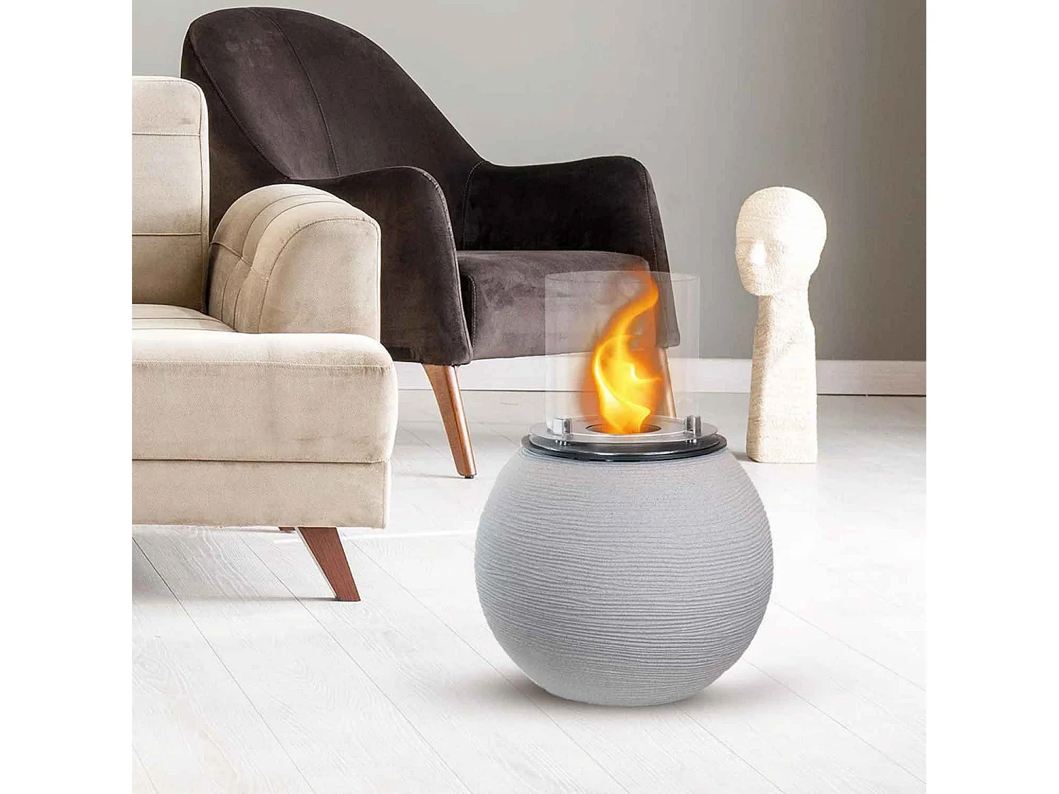 Botticelli - Chimenea de bioetanol de suelo ø 40xH54 cm, beige