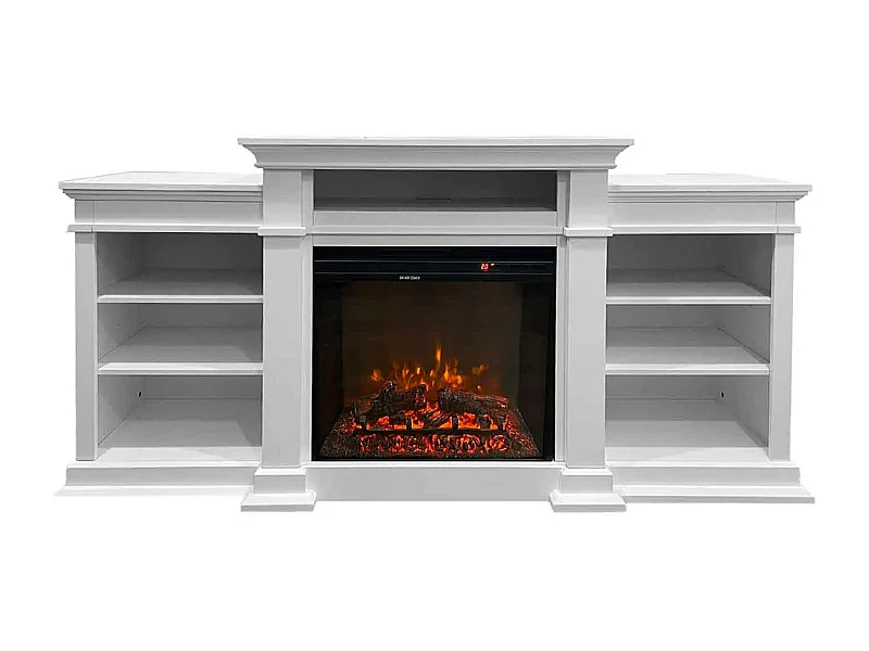 Biden - Camino elettrico da terra 179x48xH85 cm, effetto fiamma, colore bianco