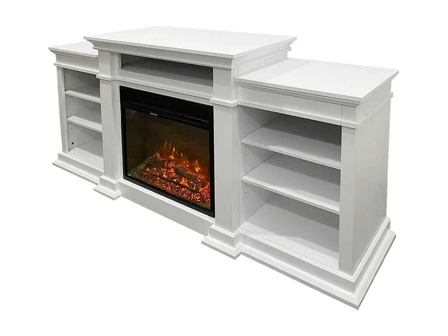 Biden - Cheminée électrique de sol en bois 179x48xH85 cm, effet flamme, couleur blanc