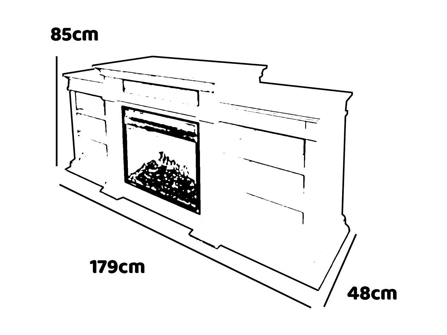 Biden - Cheminée électrique de sol en bois 179x48xH85 cm, effet flamme, couleur blanc