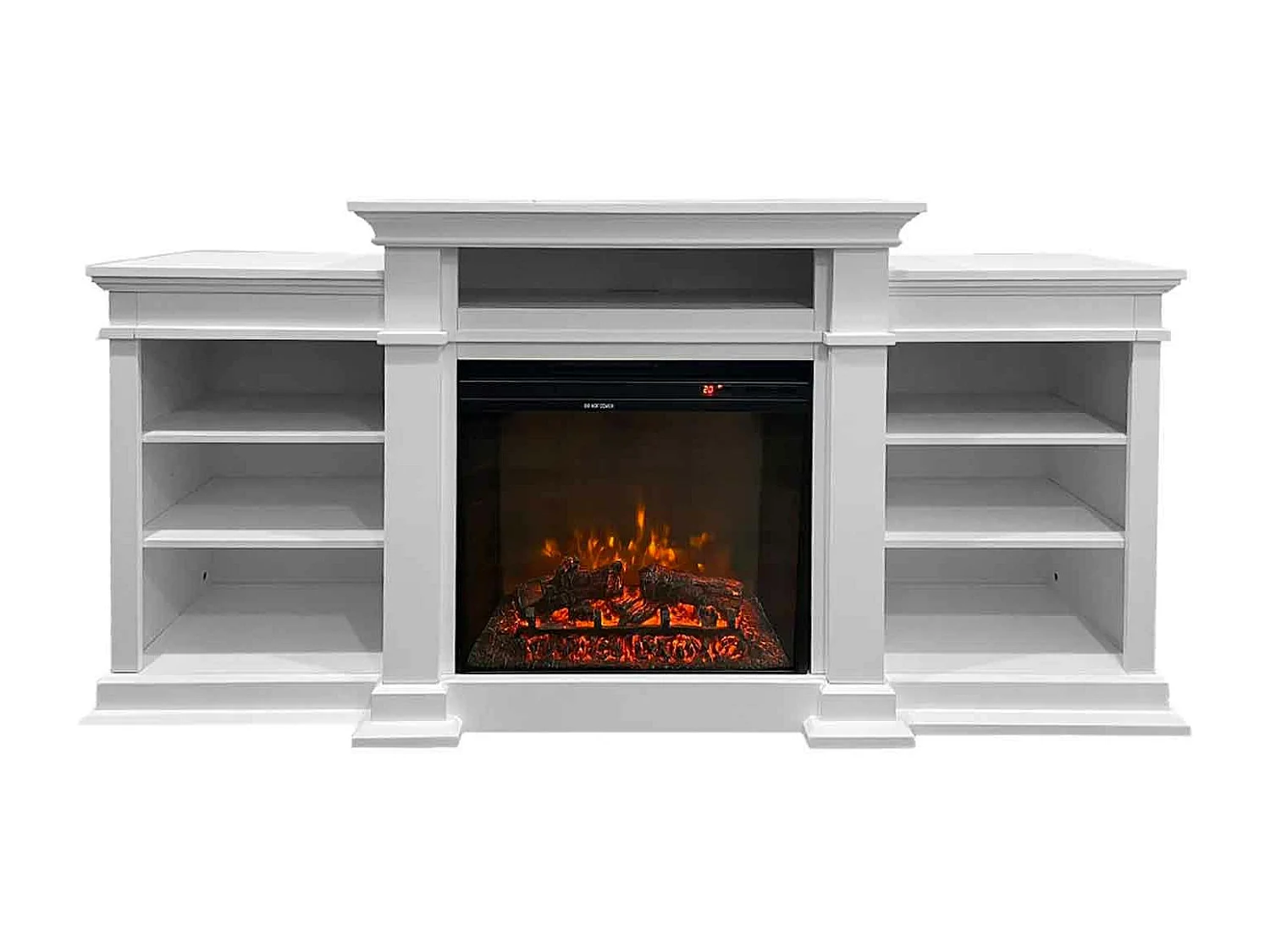 Biden - Chimenea eléctrica de suelo en madera 179x48xH85 cm, efecto llama, color blanco