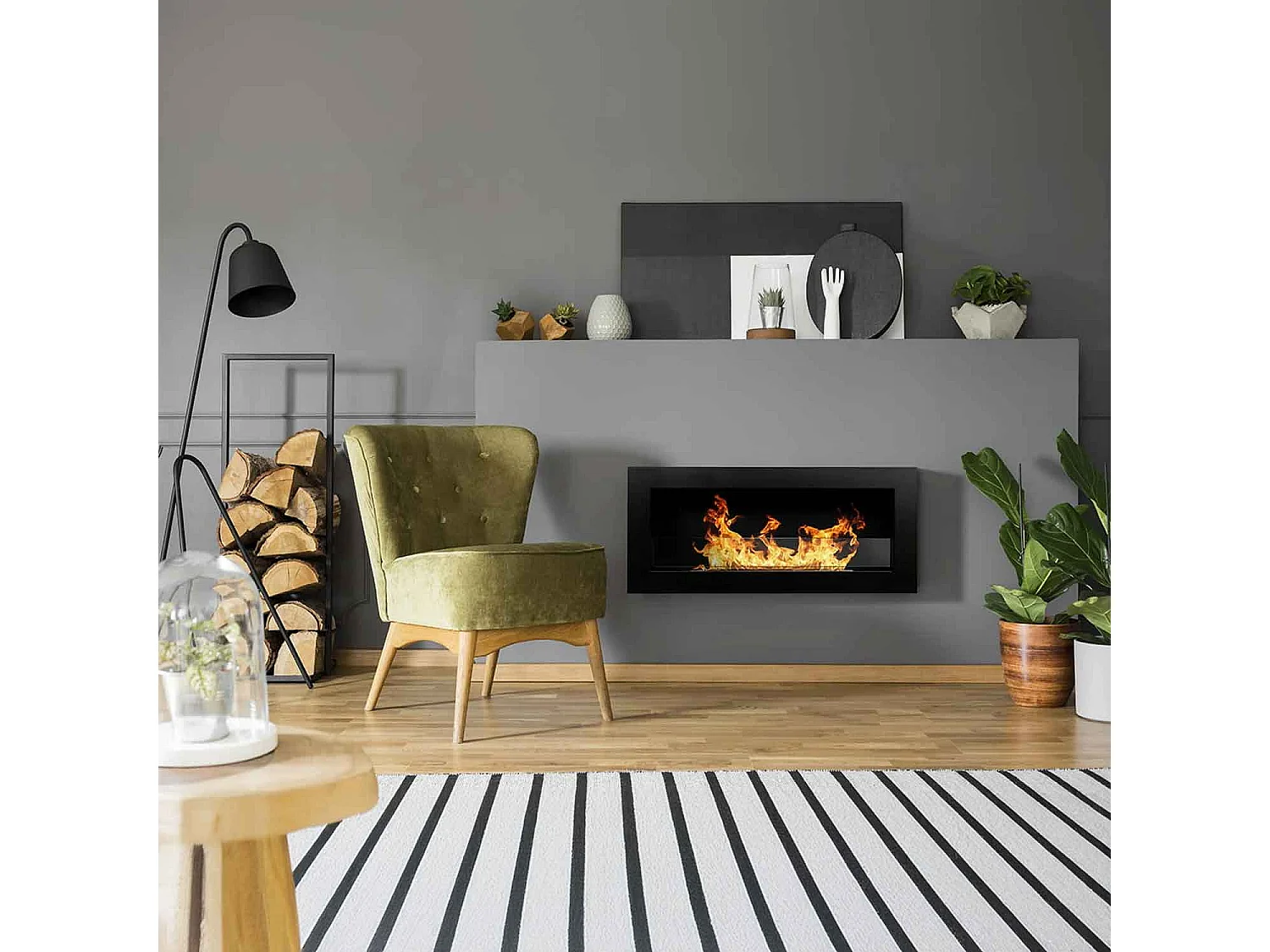 Livorno - Chimenea de bioetanol pared o de empotrar en pared 90x12xH40 cm