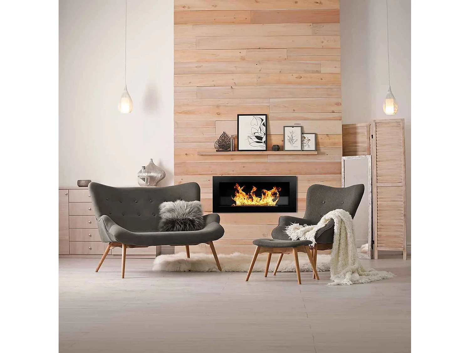 Livorno - Chimenea de bioetanol pared o de empotrar en pared 90x12xH40 cm