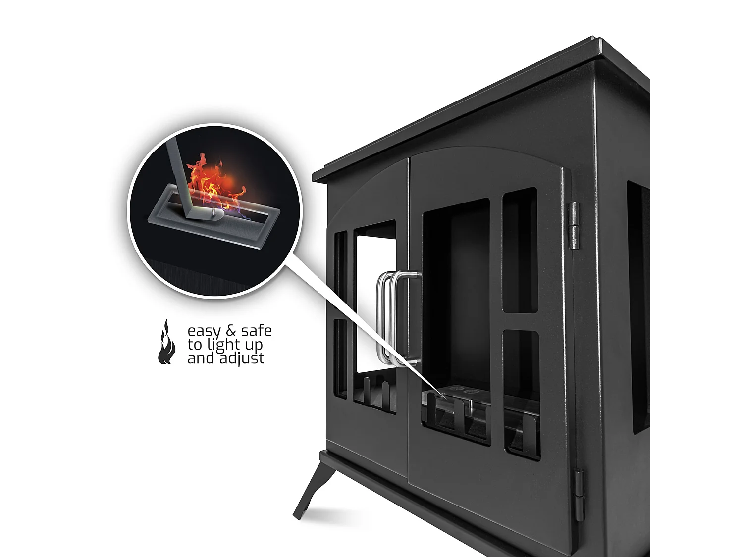 Iside - Cheminée au bioéthanol de sol freestanding, style vintage, 54x30xH55 cm