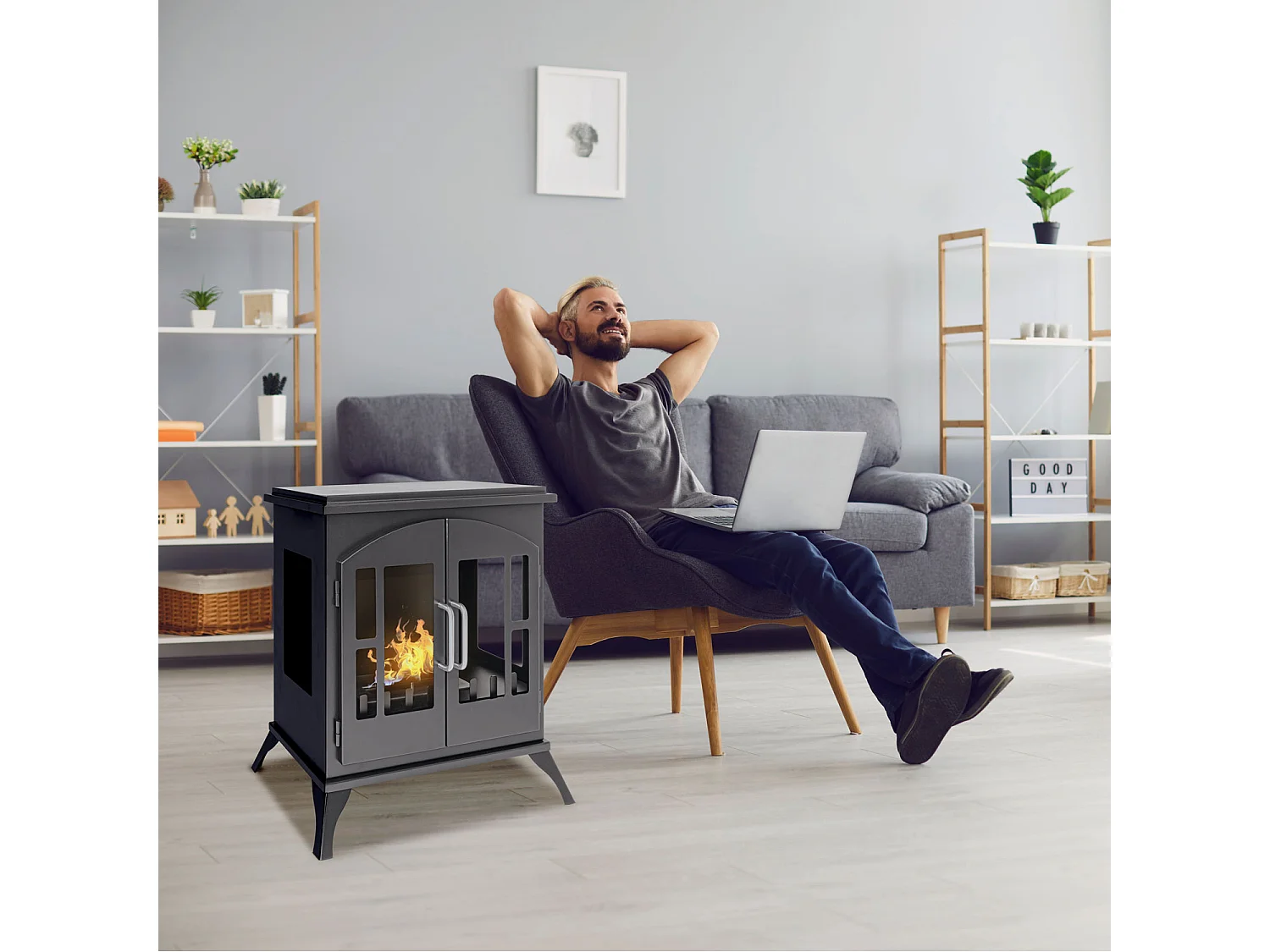 Iside - Cheminée au bioéthanol de sol freestanding, style vintage, 54x30xH55 cm