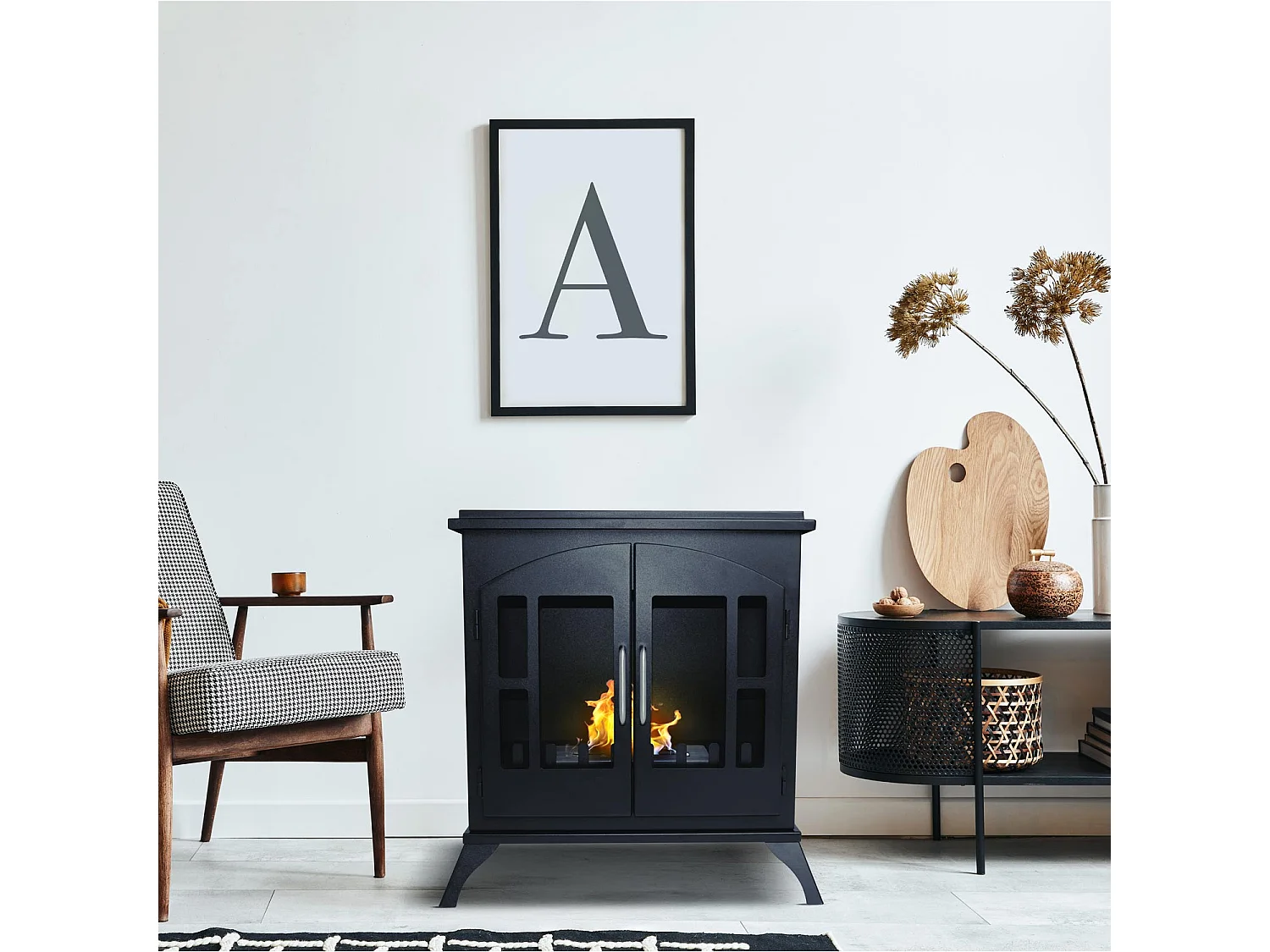 Iside - Cheminée au bioéthanol de sol freestanding, style vintage, 54x30xH55 cm