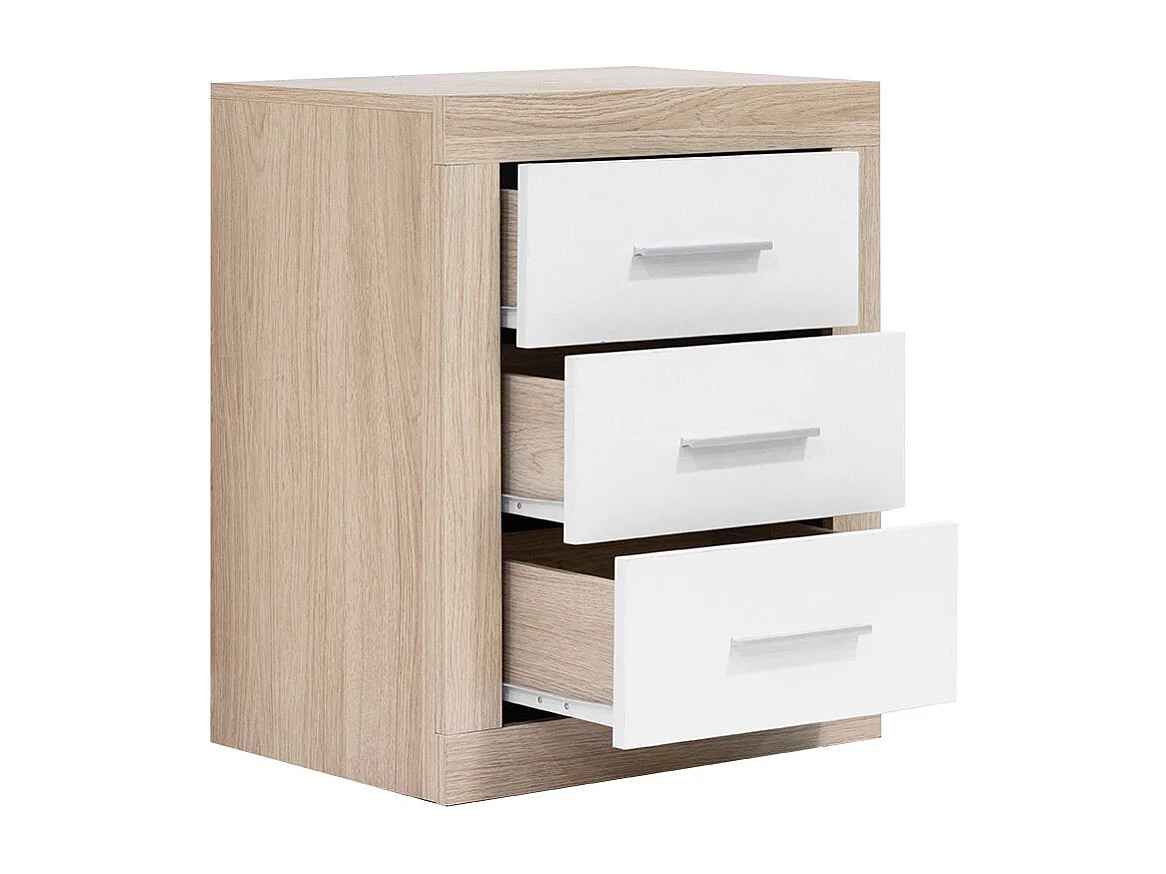 Mesa de Cabeceira Kiara 3 Gavetas, Carvalho e Grafito 50x60cm