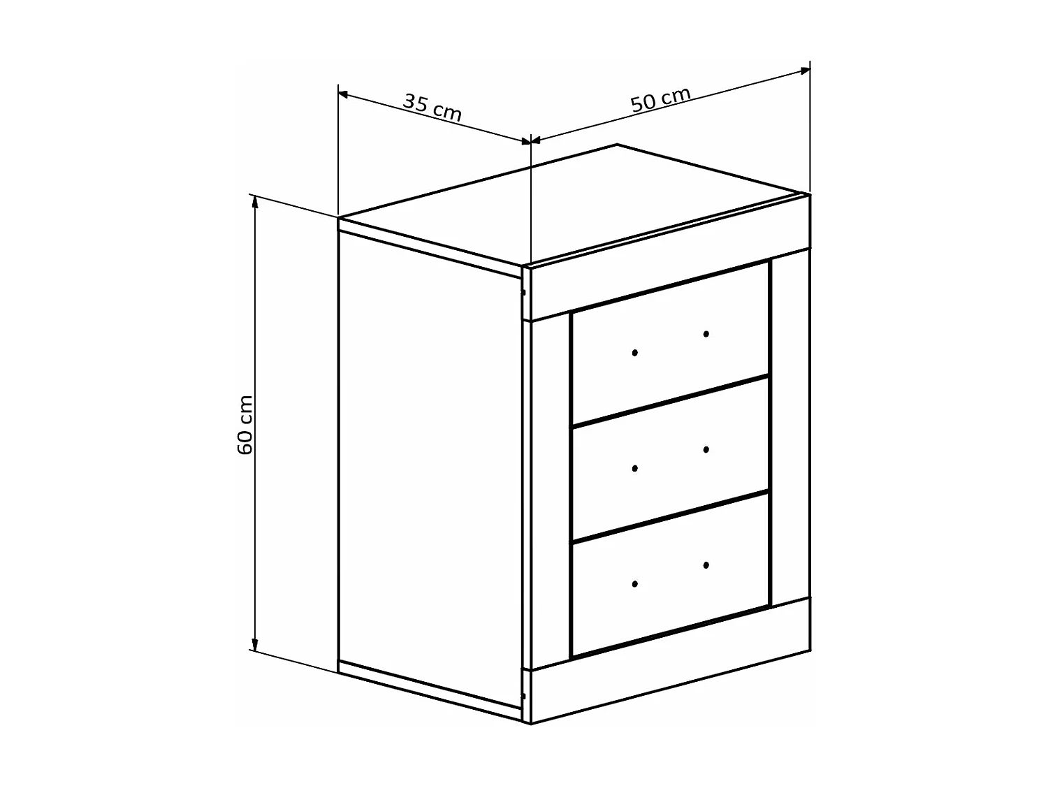 Mesa de Cabeceira Kiara 3 Gavetas, Carvalho e Grafito 50x60cm
