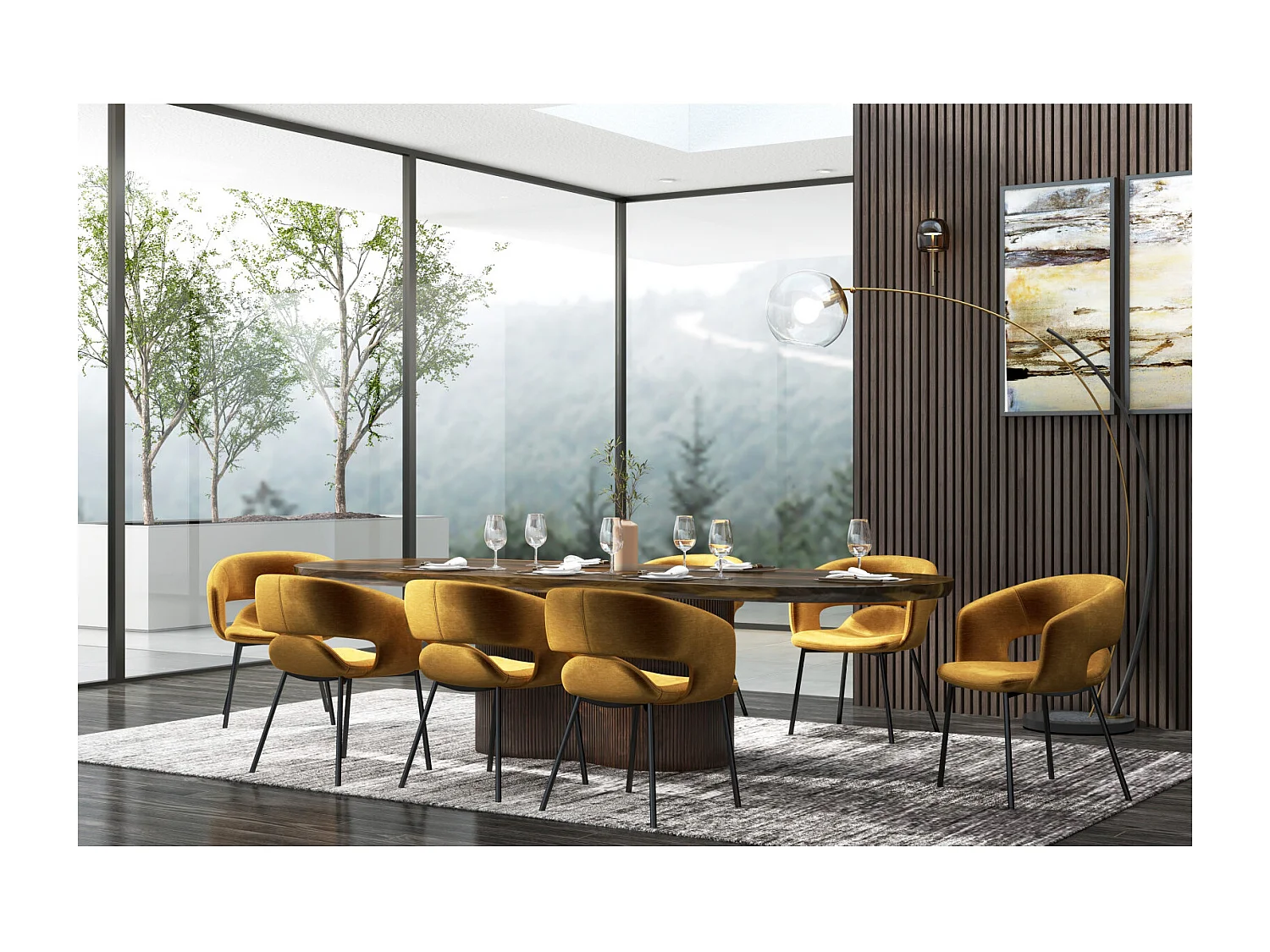 TRAVIS-Sedia in tessuto zafferano e metallo nero