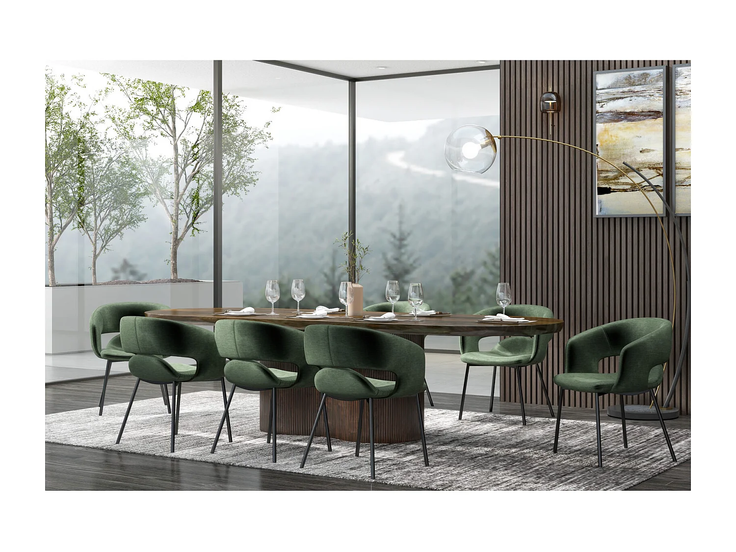 TRAVIS-Sedia in tessuto verde e metallo nero