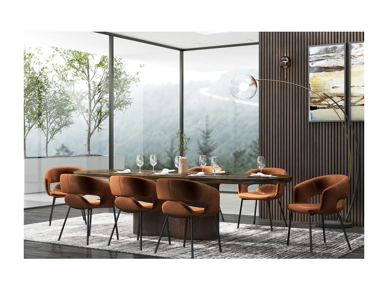 TRAVIS-Fauteuil de table en tissu Retro Terracota et métal noir