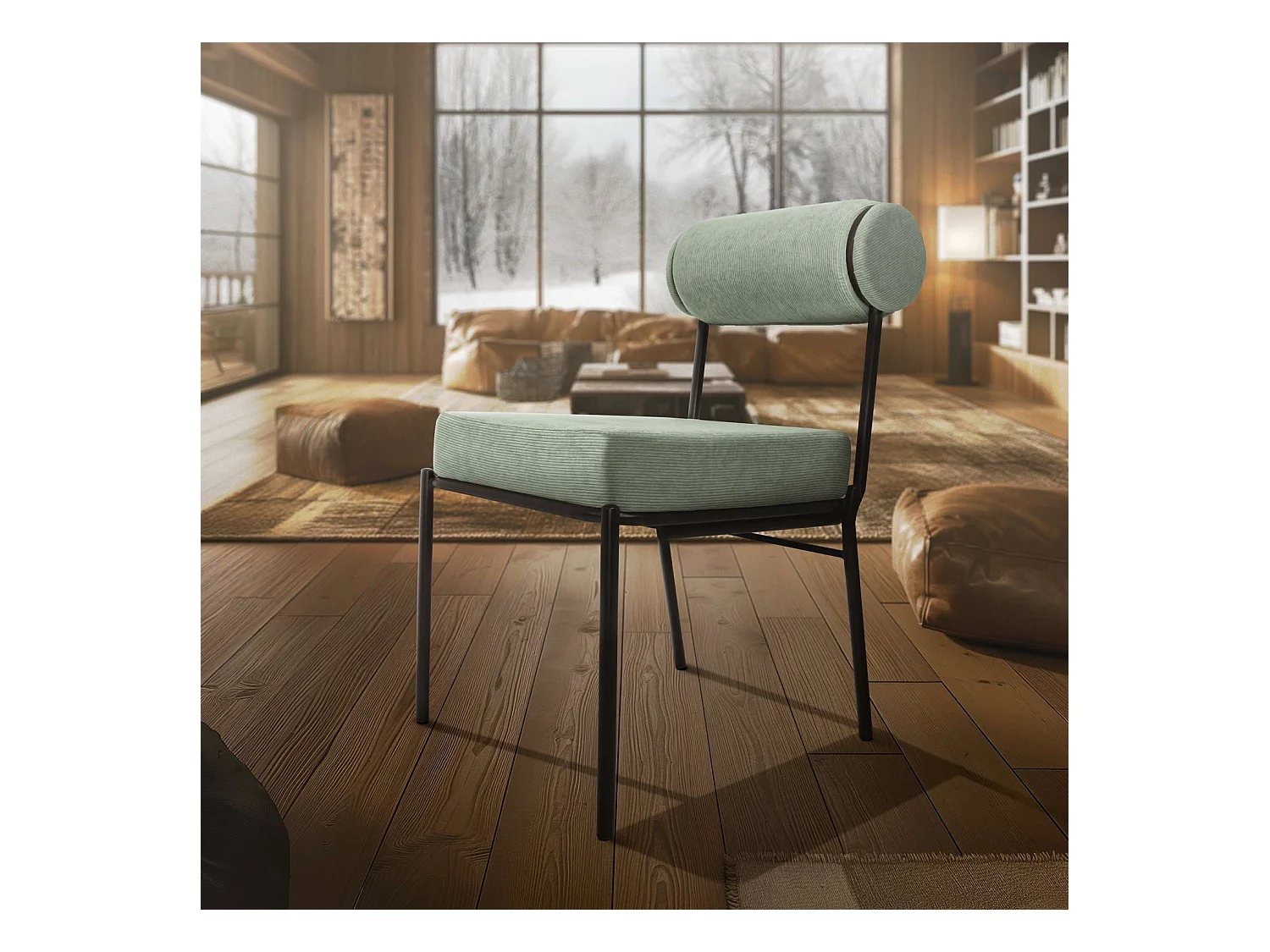 Jeju - Juego de 2 sillas de diseño en metal y terciopelo acanalado