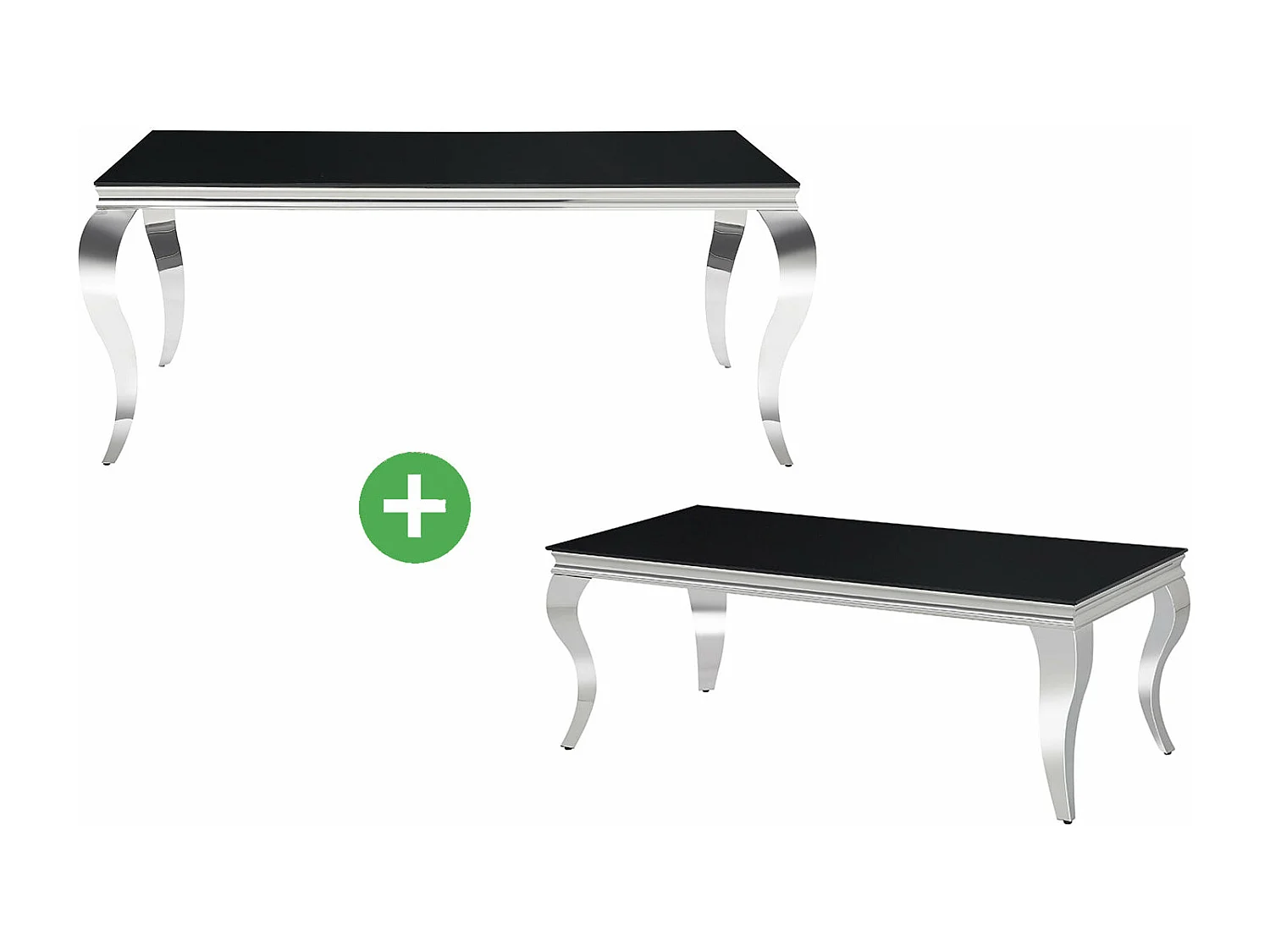 Mesa de Jantar Vanguardista em Vidro Temperado + Mesa de Centro Preto