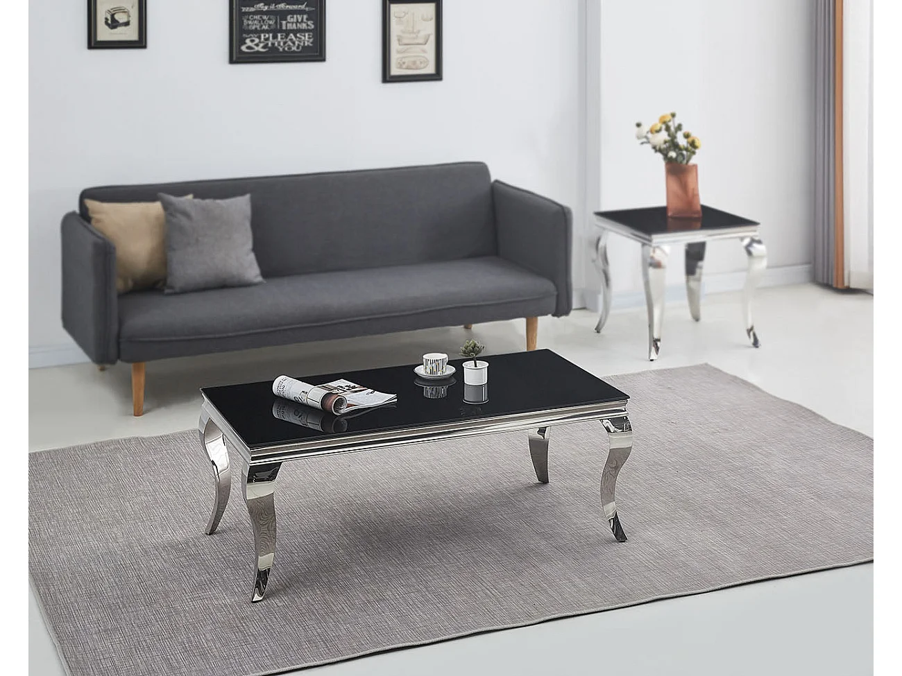 Mesa de Jantar Vanguardista em Vidro Temperado + Mesa de Centro Preto