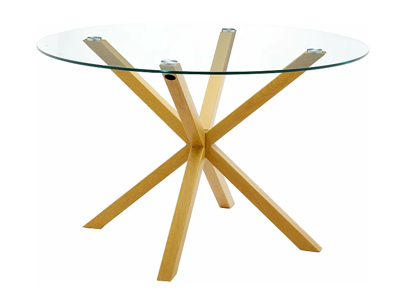 Mesa Redonda em Vidro Temperado Aurora 120cm. Sala de Jantar ou Cozinha, Carvalho