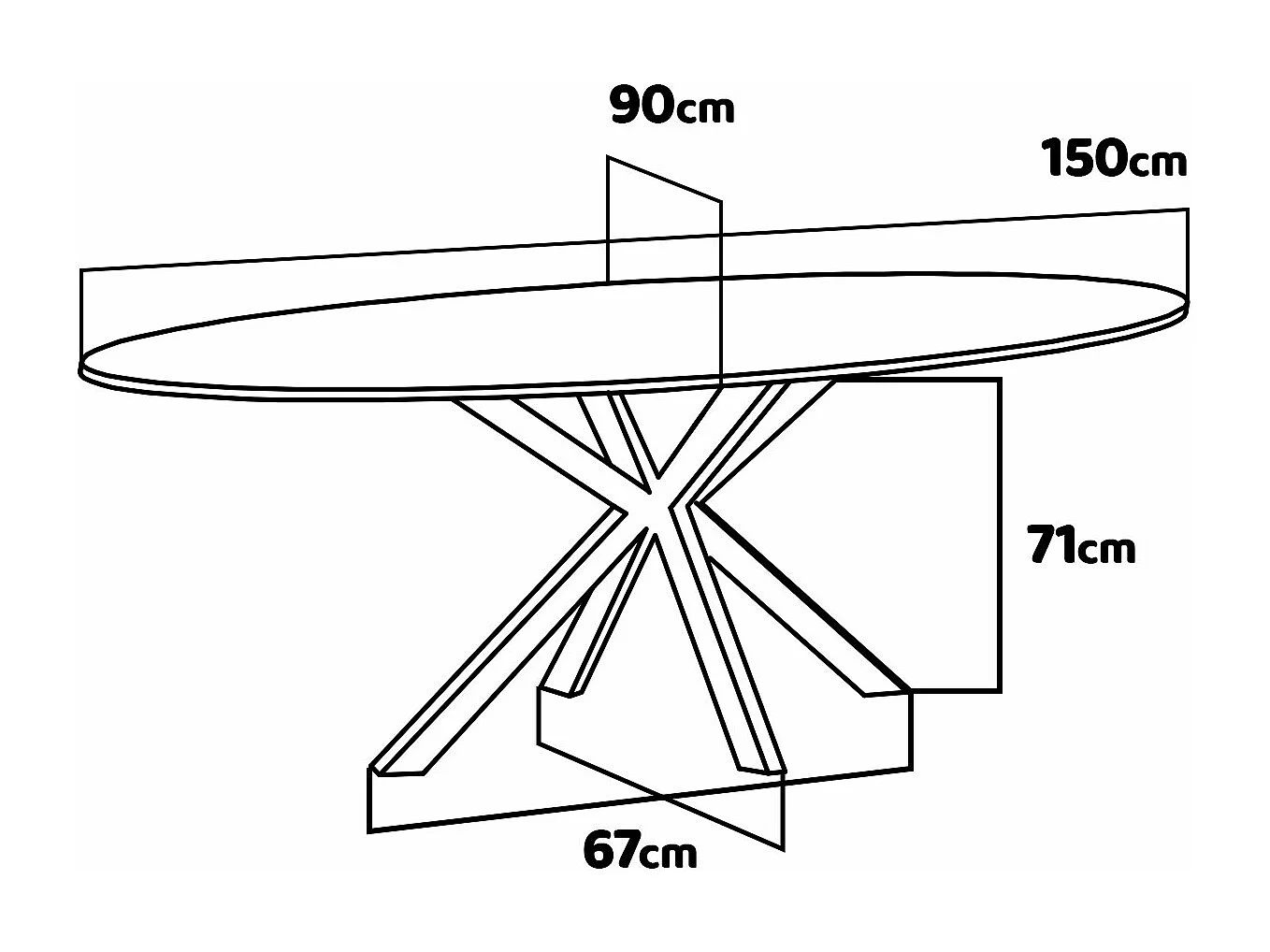Marui Small - Mesa de jantar oval em madeira e metal com pé central Kiso 150x90 cm - cinza