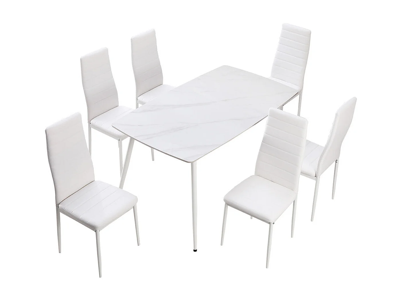 Mesa em Vidro Temperado 140cm + 6 Cadeiras em Couro Sintético. Sala de Jantar ou Cozinha, Branco