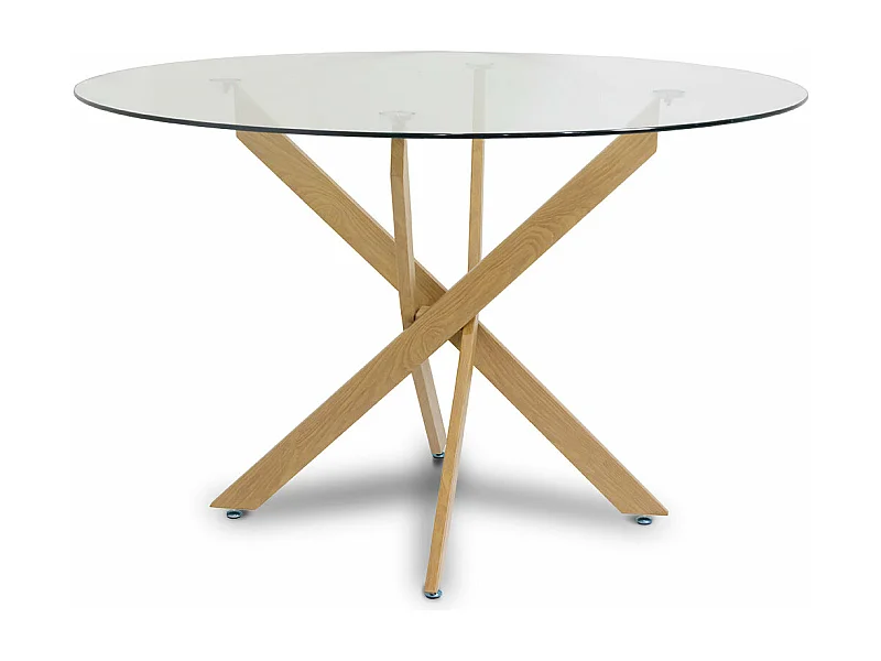 Mesa Redonda em Vidro Temperado 120cm DT. Sala de Jantar ou Cozinha, Carvalho