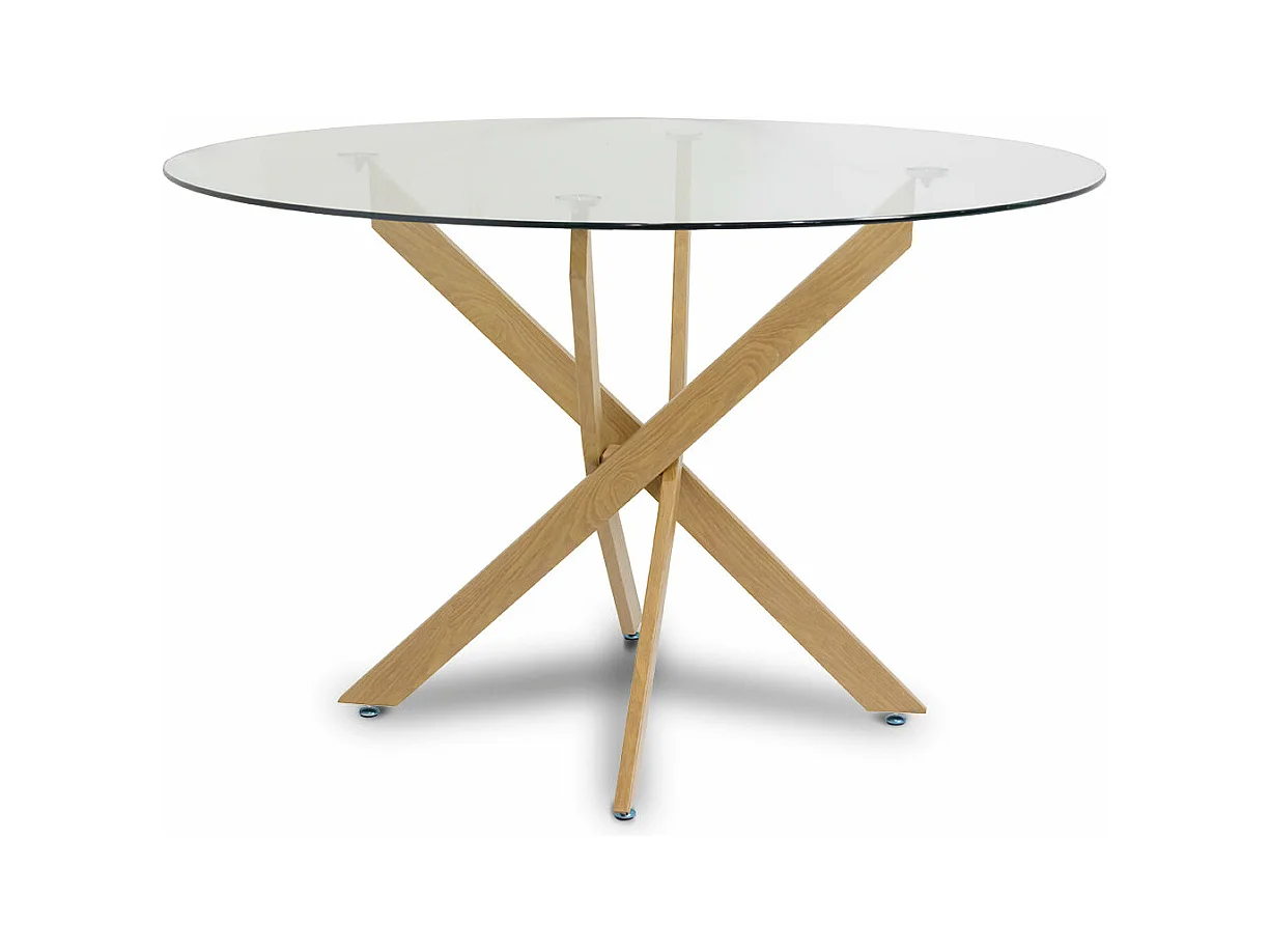 Mesa Redonda em Vidro Temperado 120cm DT. Sala de Jantar ou Cozinha, Carvalho