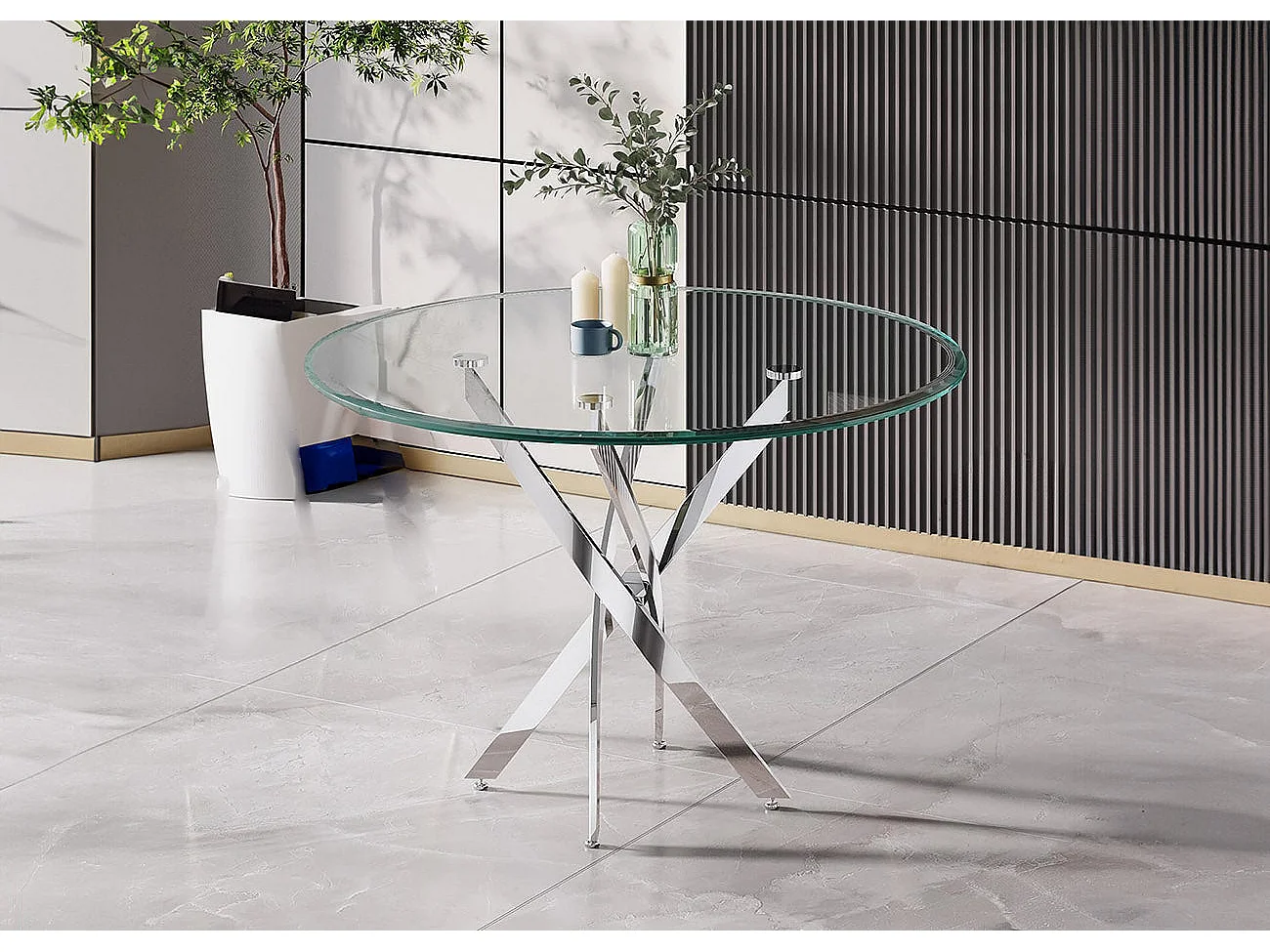 Mesa Redonda de Cristal Templado 120cm DT. Comedor o Cocina, Cambria