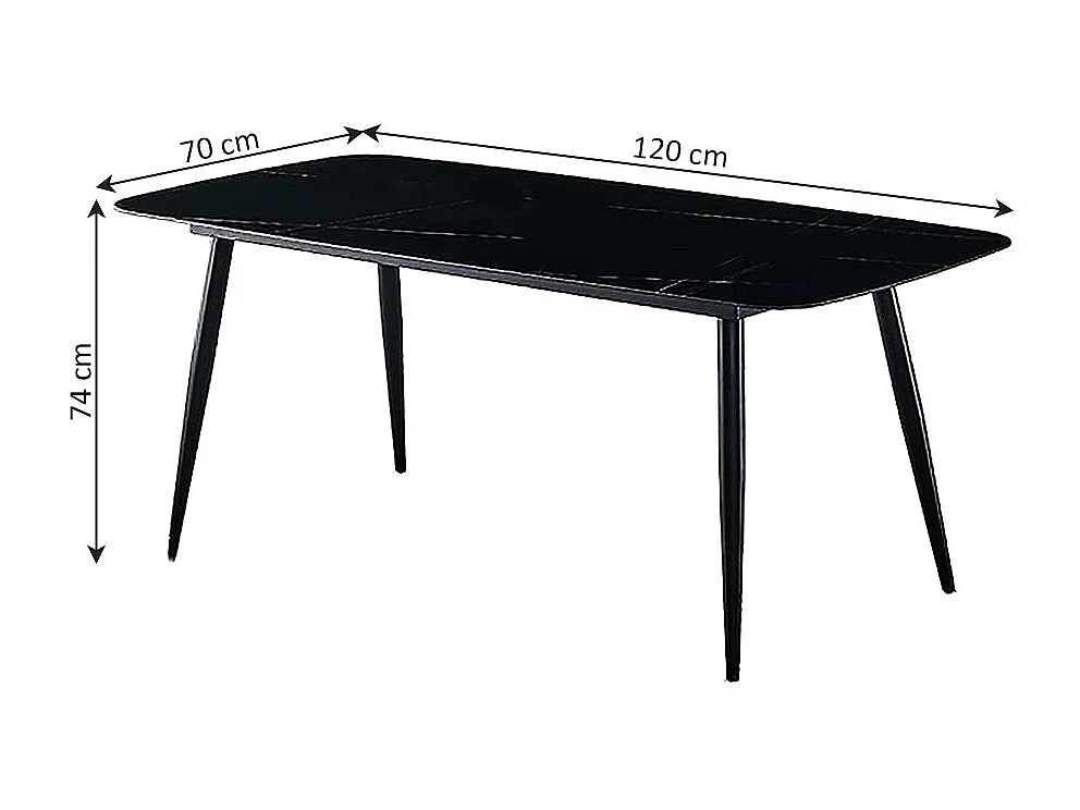 Mesa em Vidro Temperado 120cm + 4 Cadeiras em Couro Sintético. Sala de Jantar ou Cozinha, Preto