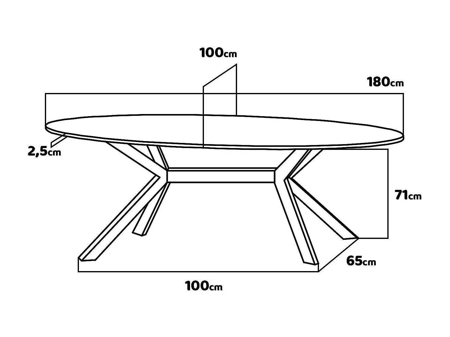 Marui Big - Table à manger ovale en bois et métal avec pied central Ashi 180x100 cm - bois noir