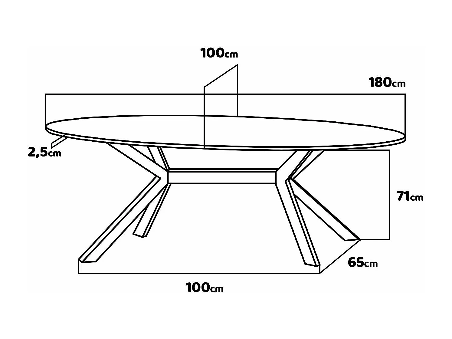 Marui Big - Table à manger ovale en bois et métal avec pied central Ashi 180x100 cm - noir mat