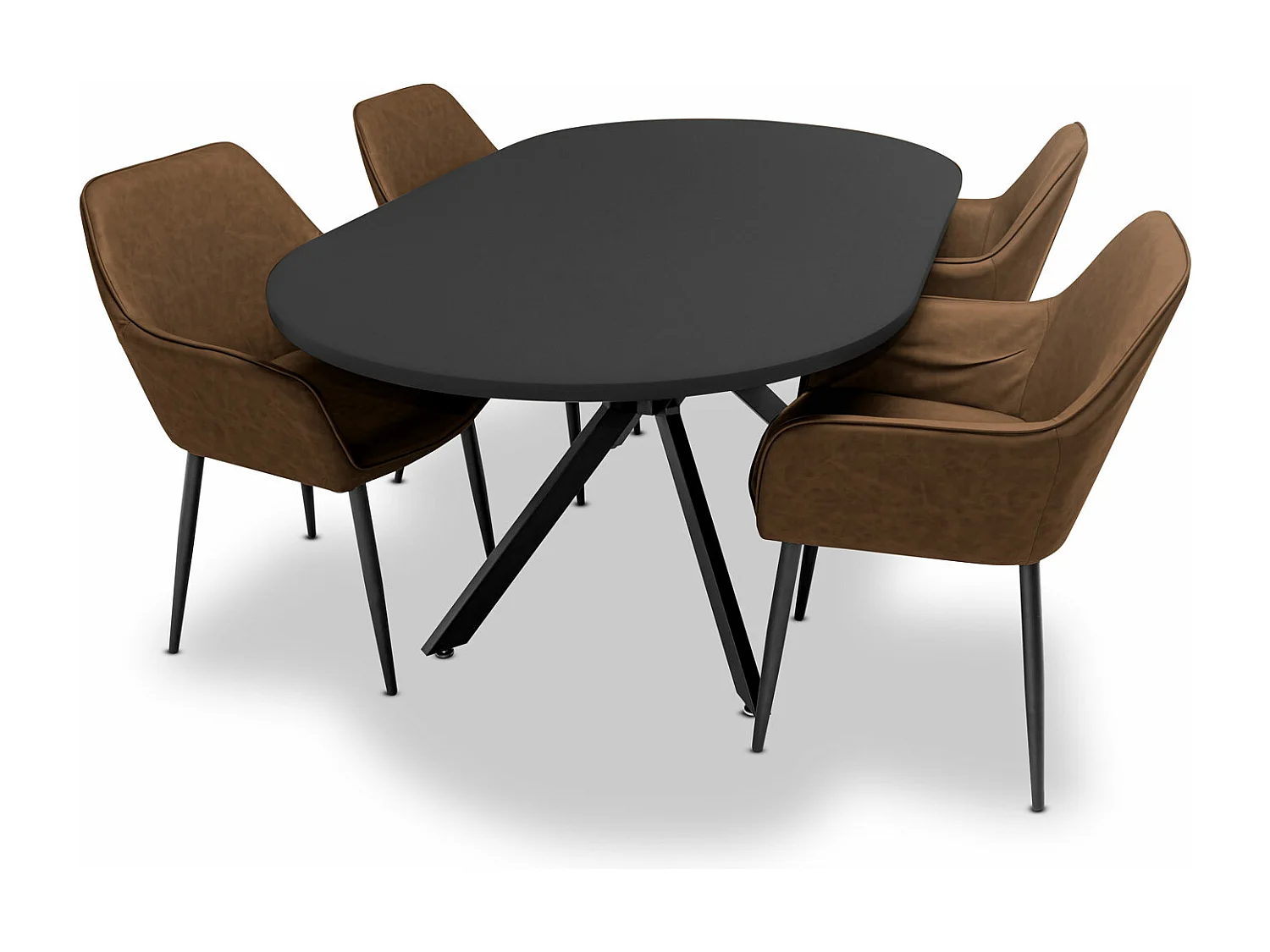 Marui Big - Table à manger ovale en bois et métal avec pied central Ashi 180x100 cm - noir mat
