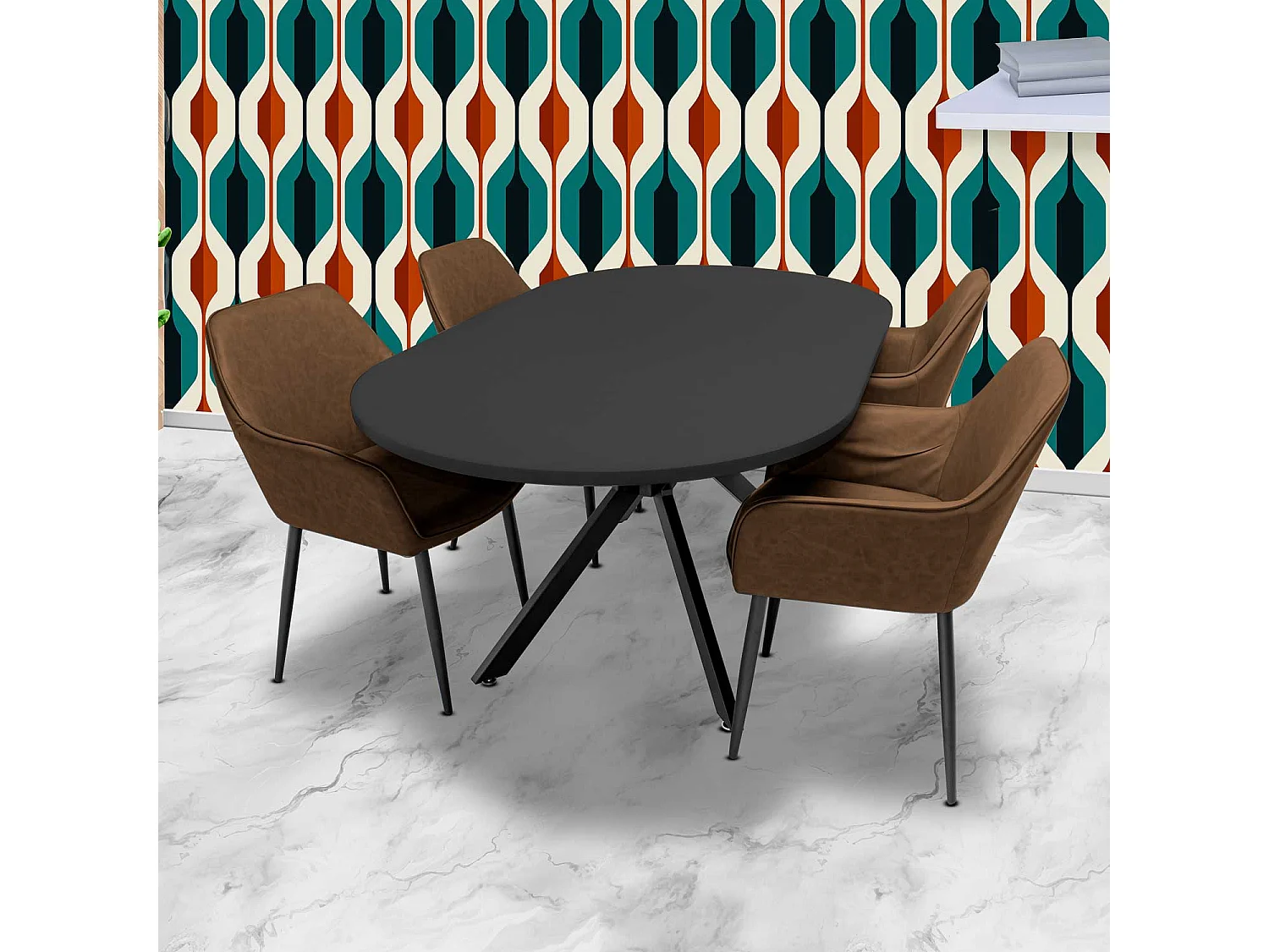 Marui Big - Table à manger ovale en bois et métal avec pied central Ashi 180x100 cm - noir mat