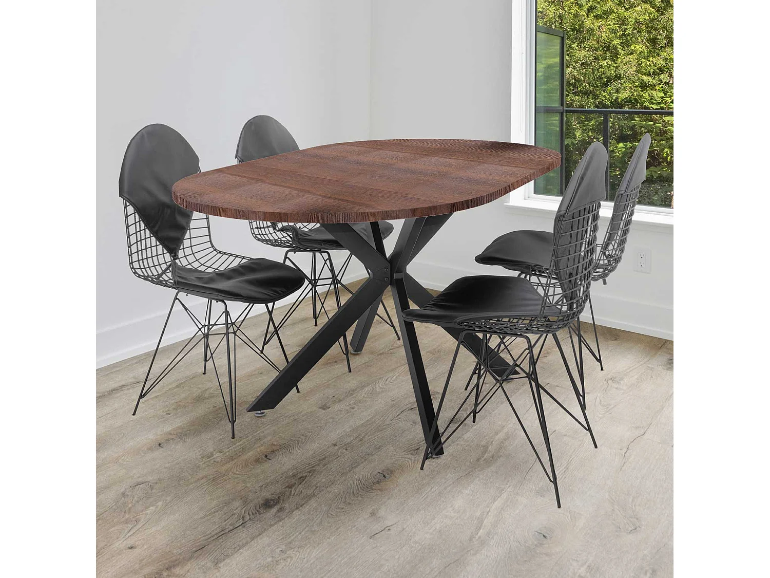 Marui Small - Tavolo da pranzo ovale in legno e metallo con piede centrale Kiso 150x90 cm - legno marrone