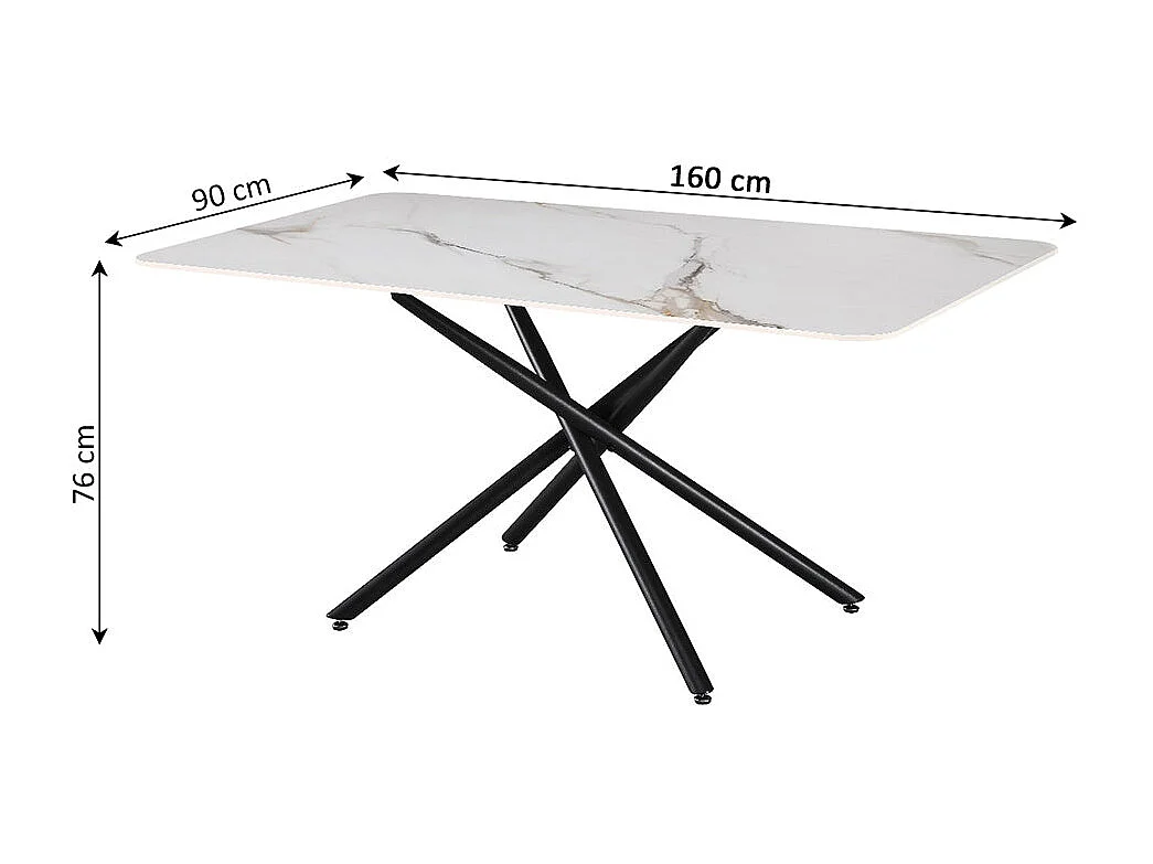 Mesa Fija de Comedor con Acabado Marmol 160cm, Negro