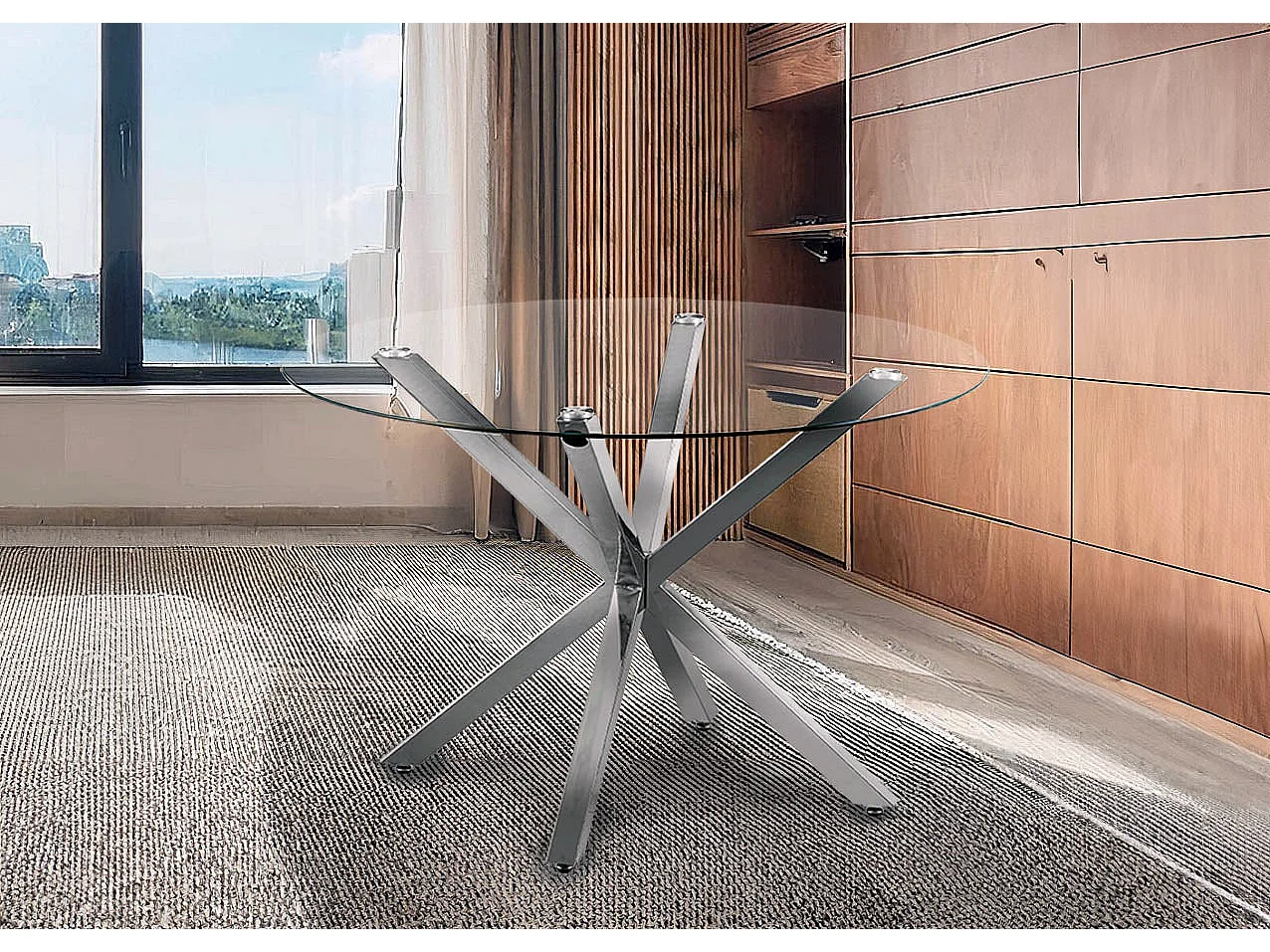 Mesa Redonda de Cristal Templado Aurora 120cm. Comedor o Cocina, Gris