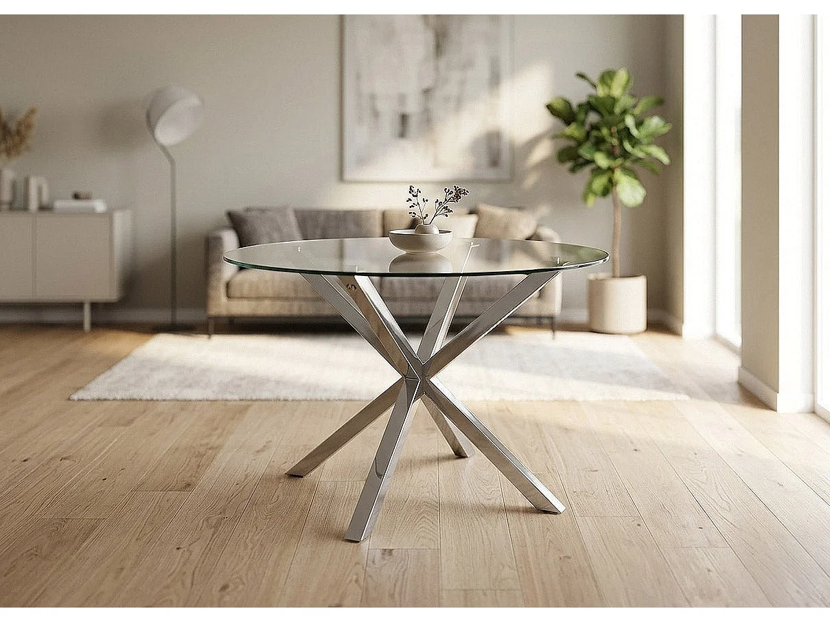 Mesa Redonda de Cristal Templado Aurora 120cm. Comedor o Cocina, Gris