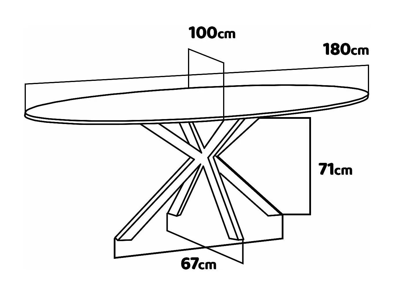 Marui Big - Table à manger ovale en bois et métal avec pied central Kiso 180x100 cm - noir mat