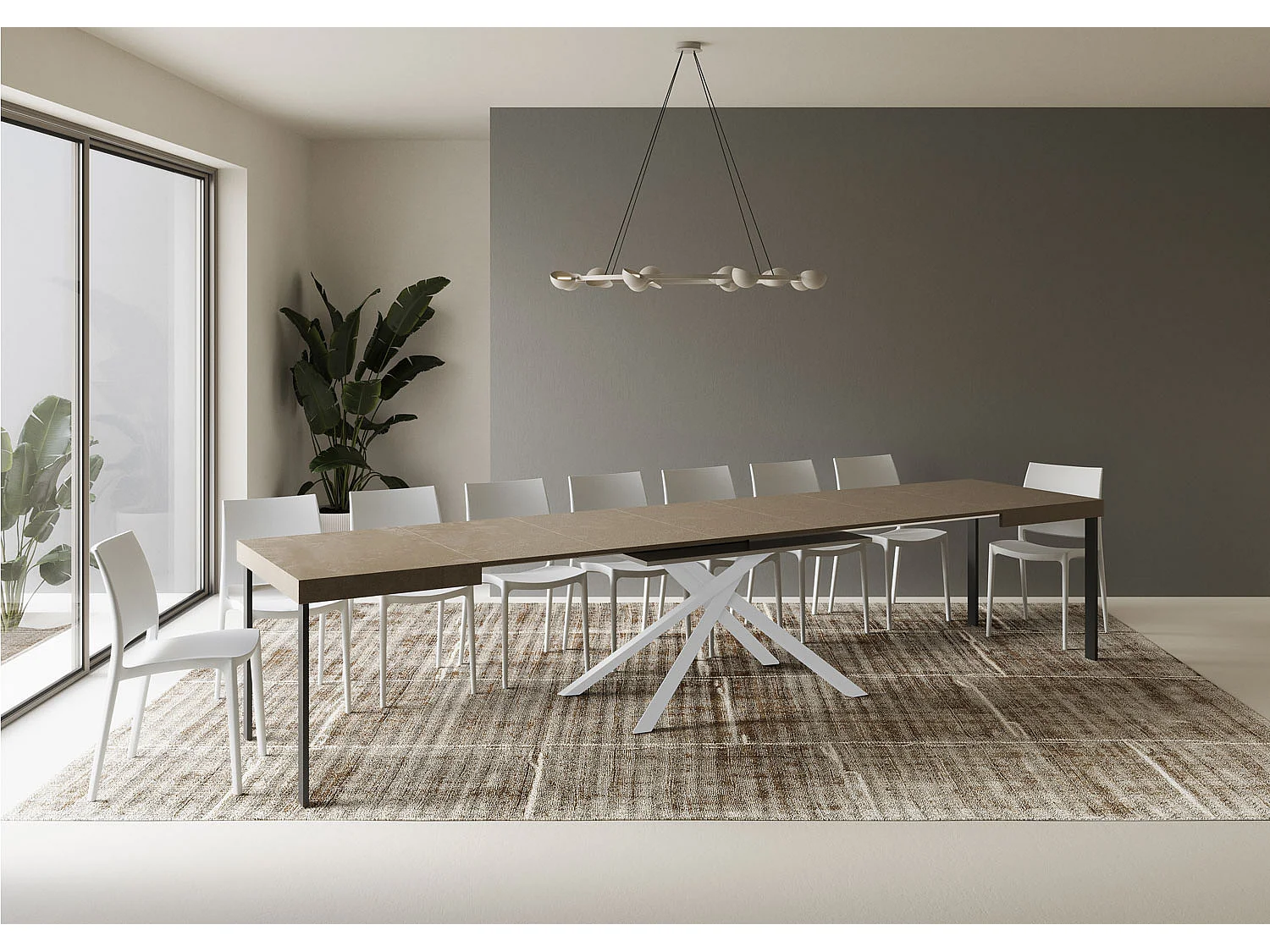 Stół rozkładany 120/380x90 cm Karida szaro-beżowy nogi białe