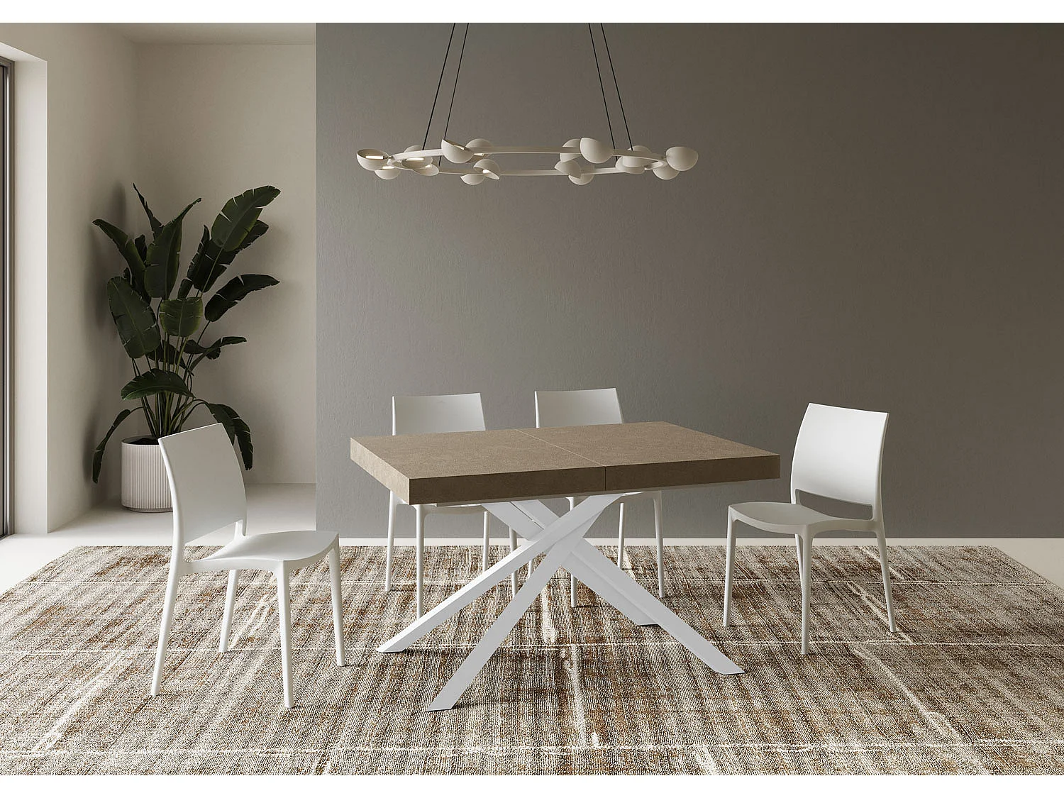 Table extensible 120/380x90 cm Karida taupe pieds blancs