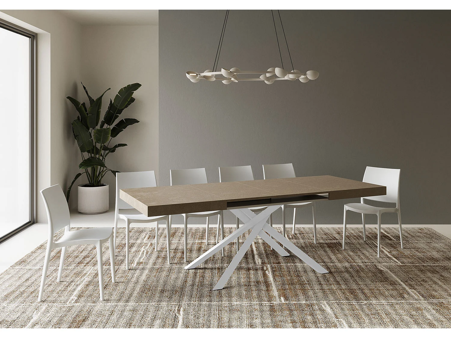 Table extensible 120/380x90 cm Karida taupe pieds blancs