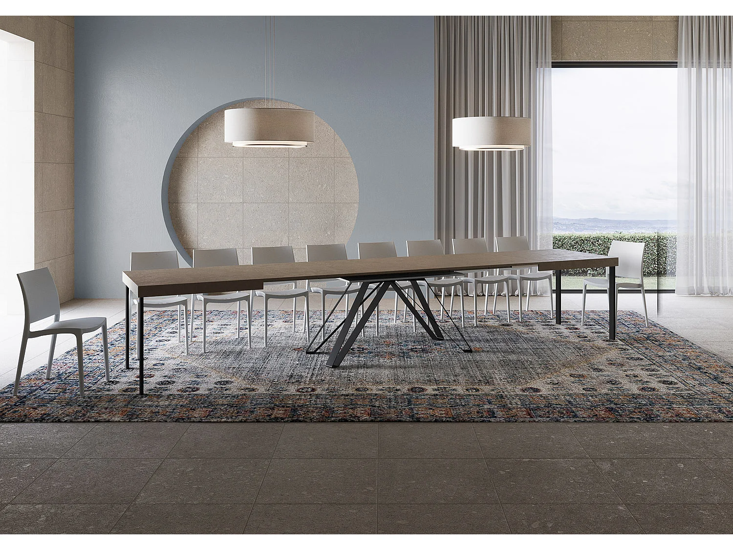 Uitschuifbare tafel 180/440x90 cm Terium taupe met antraciete poten