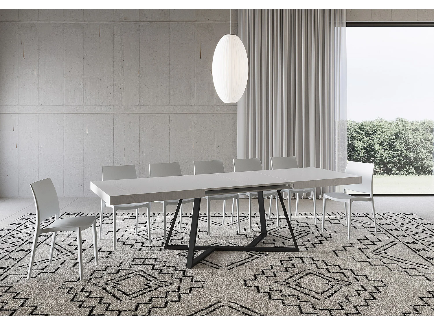 Table extensible 200/460x90 cm Booster effet bois, frêne blanc pieds anthracite