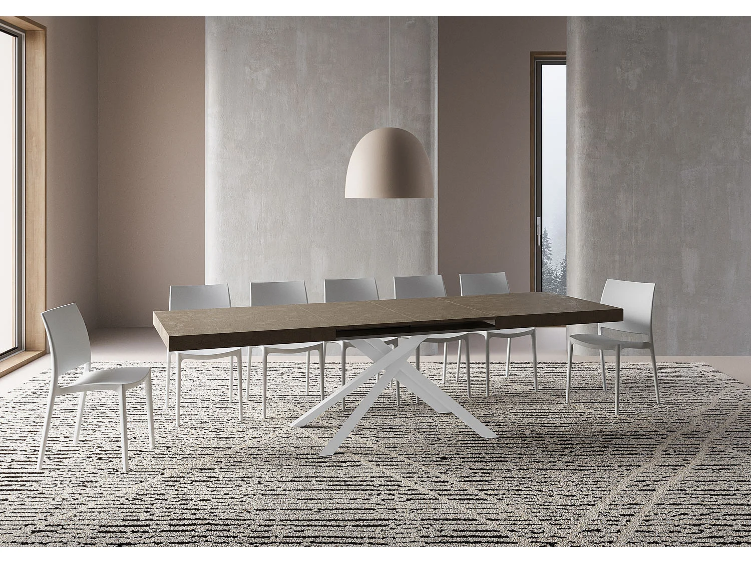 Mesa extensible 180/284x90 cm Karida gris paloma patas blancas