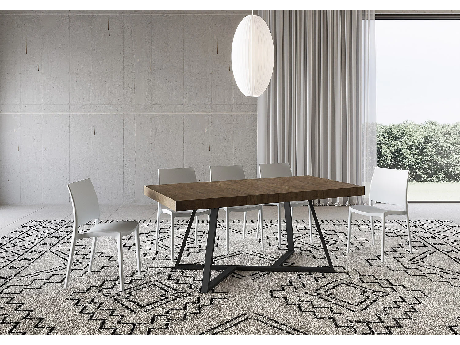 Uitschuifbare tafel 180/440x90 cm Booster walnoot met antraciete poten