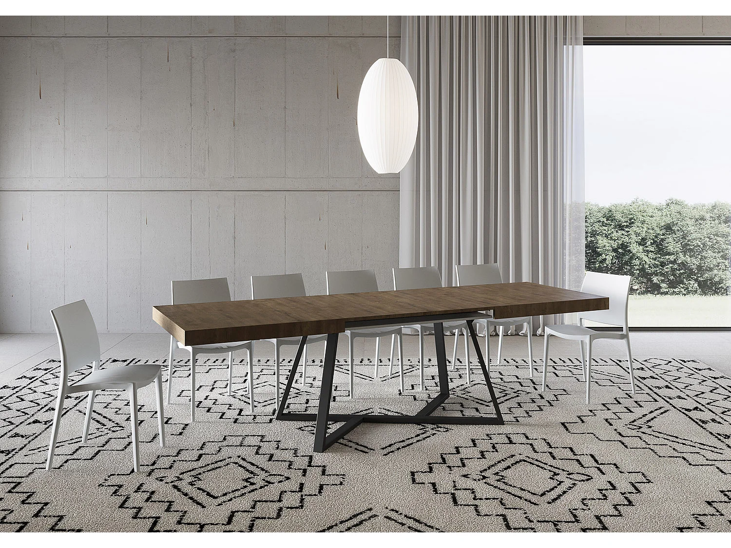 Uitschuifbare tafel 180/440x90 cm Booster walnoot met antraciete poten