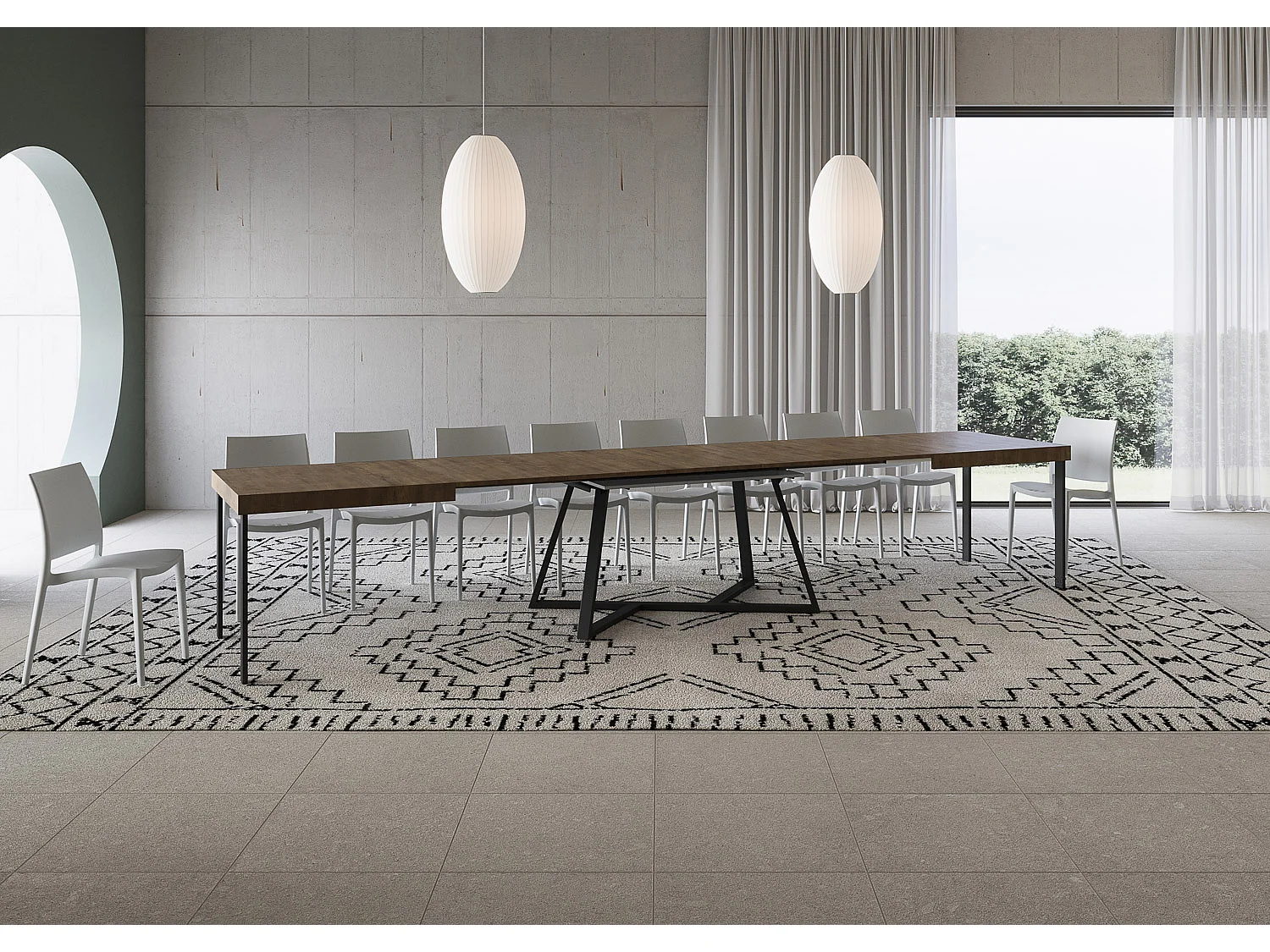 Uitschuifbare tafel 180/440x90 cm Booster walnoot met antraciete poten
