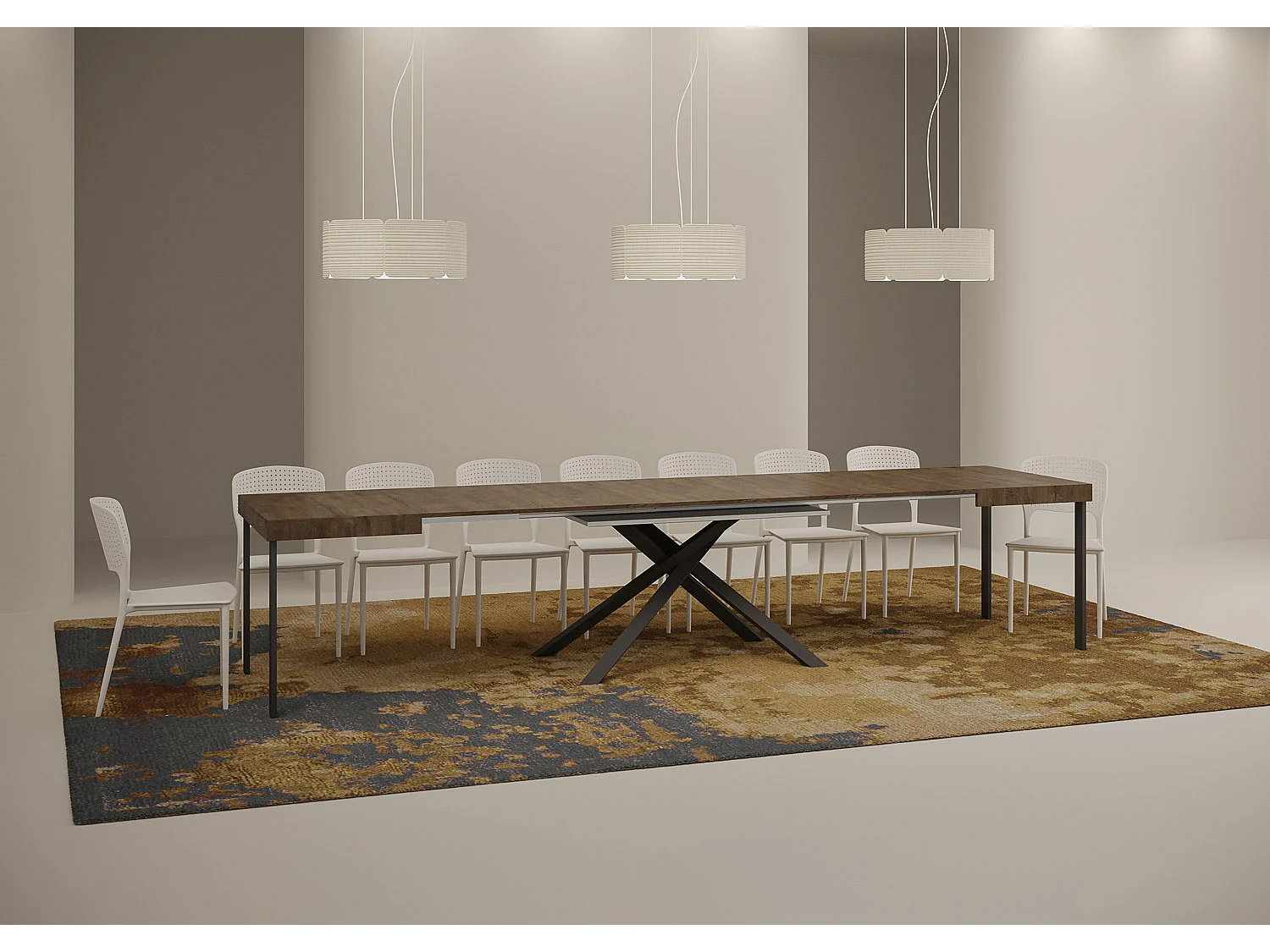 Table extensible 120/380x90 cm Karida noyer pieds anthracite