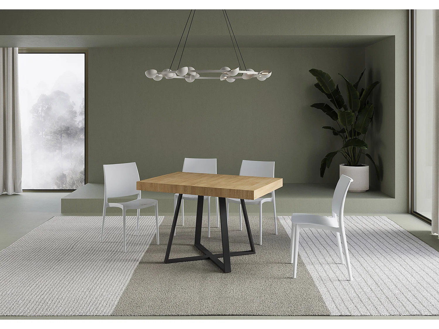 Mesa extensible 80x120/204 cm Abbraccio roble natural patas antracita