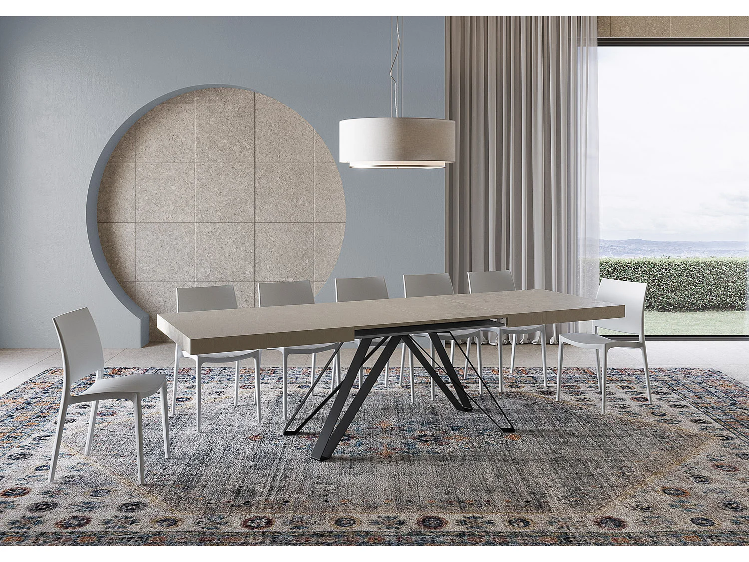 Table extensible 200/304x90 cm Terium cachemire pieds anthracite