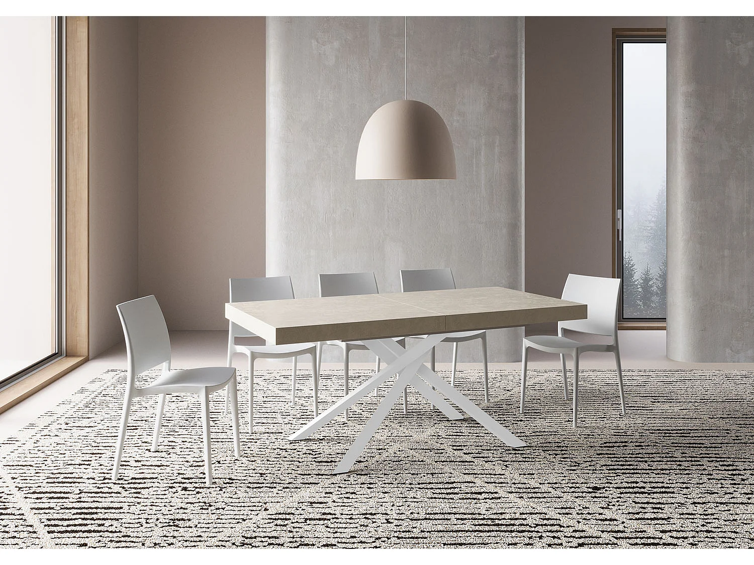 Table extensible 180/284x90 cm Karida cachemire pieds blancs