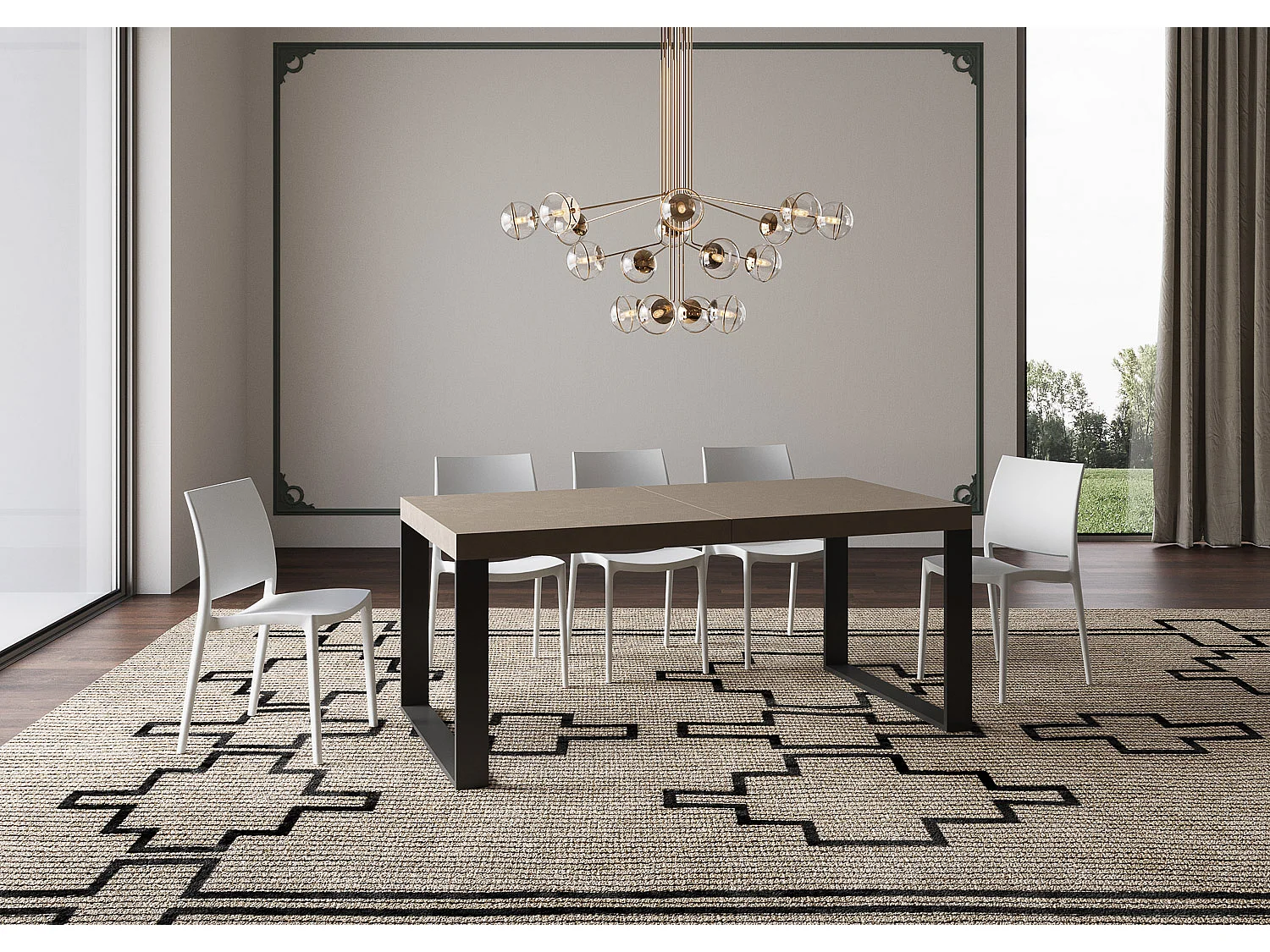 Mesa extensible 90x200/304 cm Tecno gris paloma patas antracita