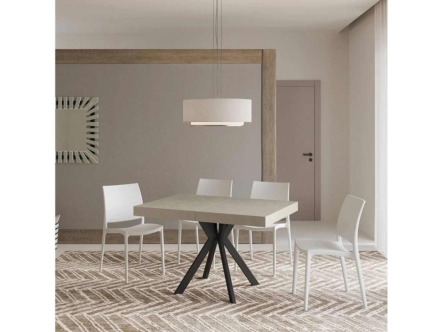 Table extensible 120/224x90 cm Dolcezza cachemire pieds anthracite
