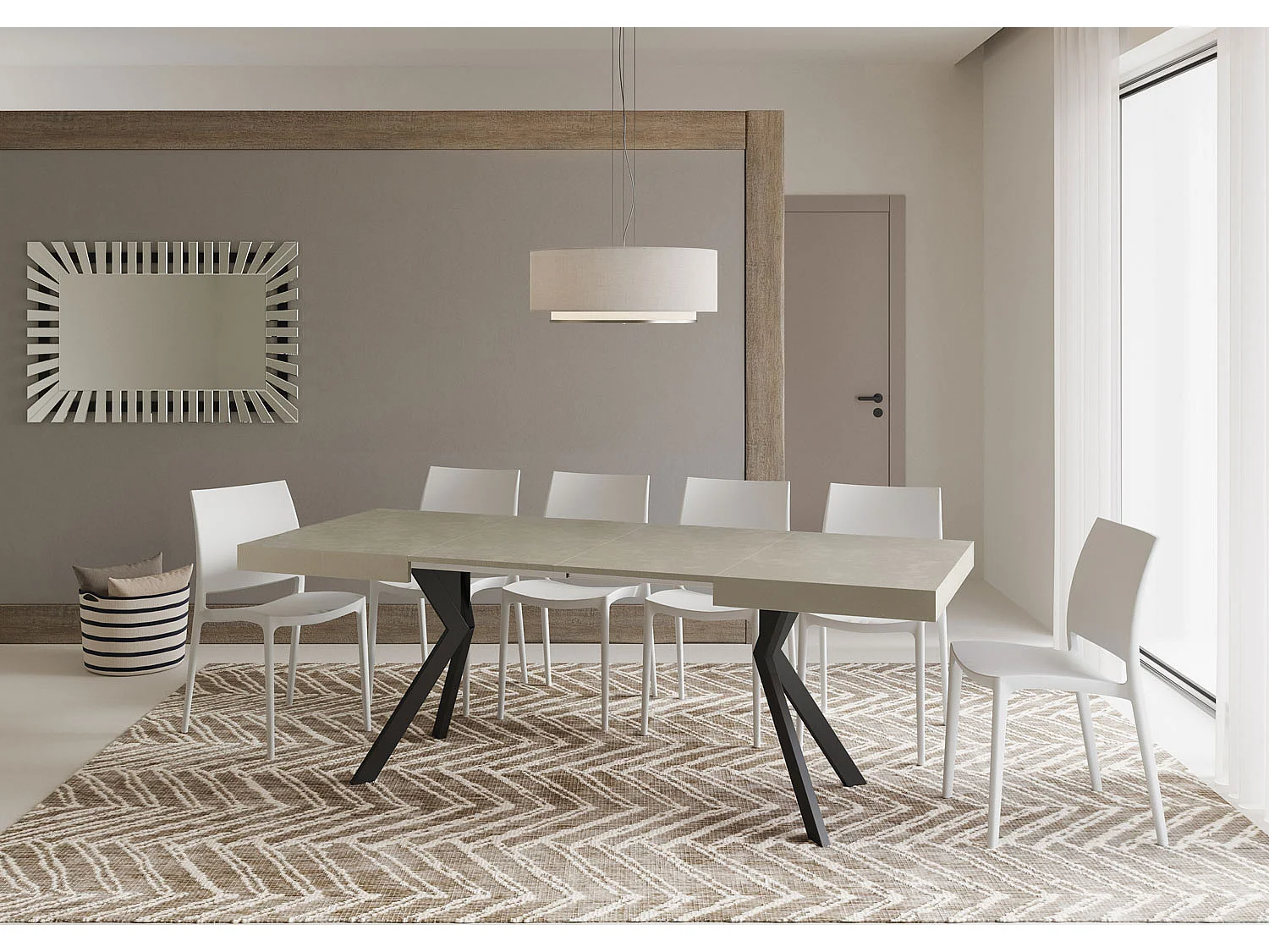 Table extensible 120/224x90 cm Dolcezza cachemire pieds anthracite